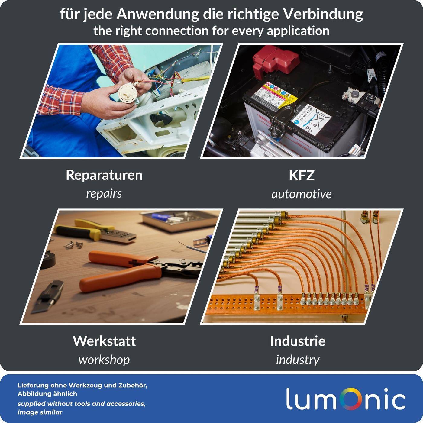 Lumonic 25x Ringkabelschuh 0,5-1,5mm² blank | M4 | Kupfer verzinnt | sichere Kabelverbindung ohne Löten | Crimp-Kabelschuh unisoliert | KFZ, Maschinenbau, Wohnmobil, Batterie