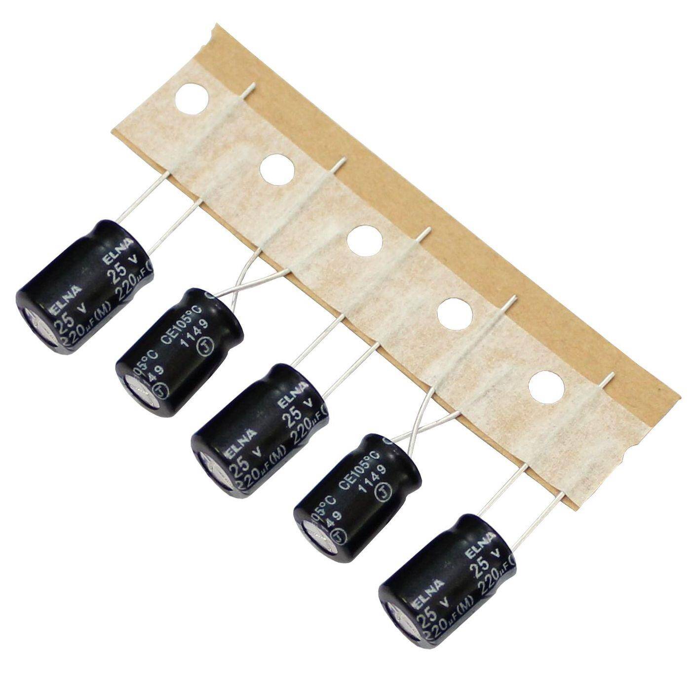 Elko Kondensator Radial 220µF 25V | Elektrolytkondensator bis zu einer Temperatur von 105°C | 8x11,5mm | 220uF RJ4-25V221MG3#B-T2 Elna