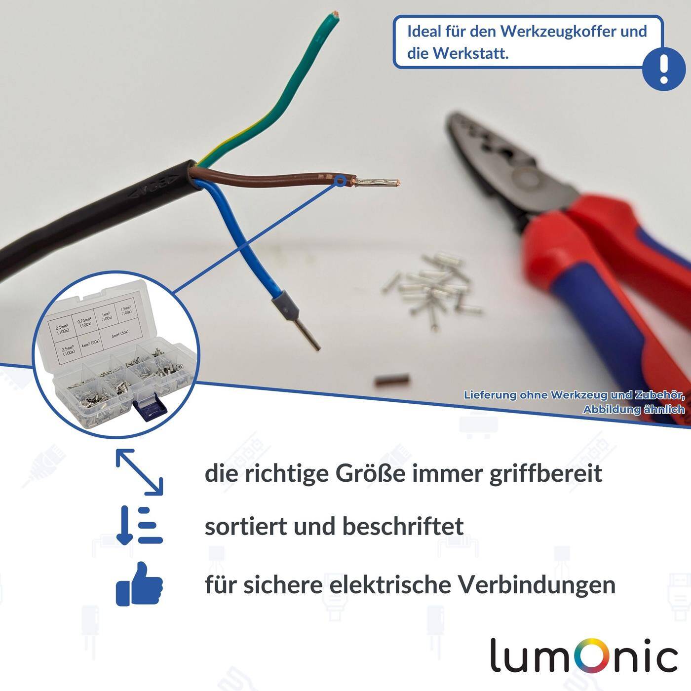 Lumonic I Bare wire end ferrules set I 0,5 bis 6,0mm² I 600 parts I Wire end ferrules assortment uninsulated I Ideal for electricians