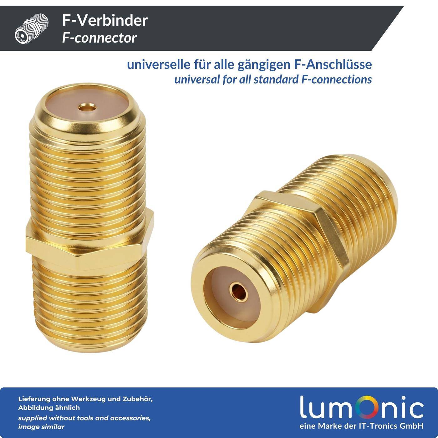 Lumonic 20 Piece F-connector gold-plated | SAT cable extension | Coaxial cable connector | F-socket coupling | for antenna cable, LNB, cable internet