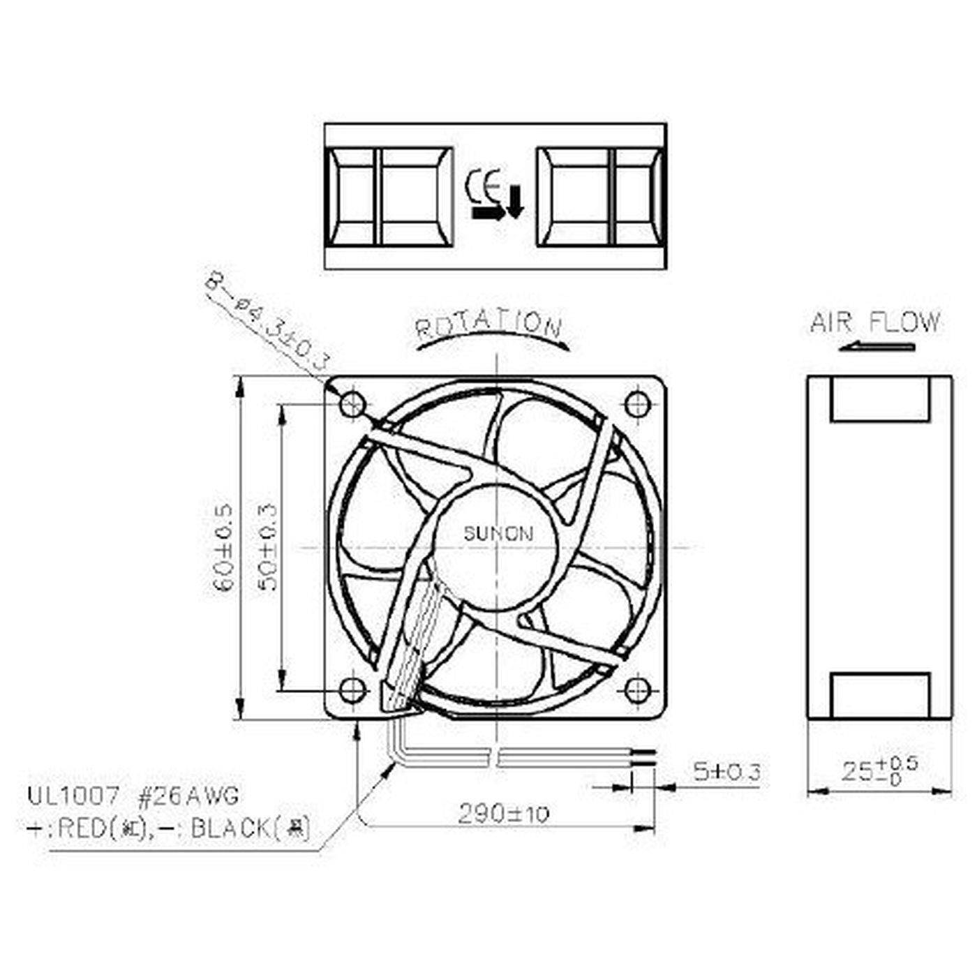 Lüfter 24V DC 1,92W 60x60x25mm 45,8m³/h 5200U/Min 45,8m³/h Sunon MF60252VX1000UA99