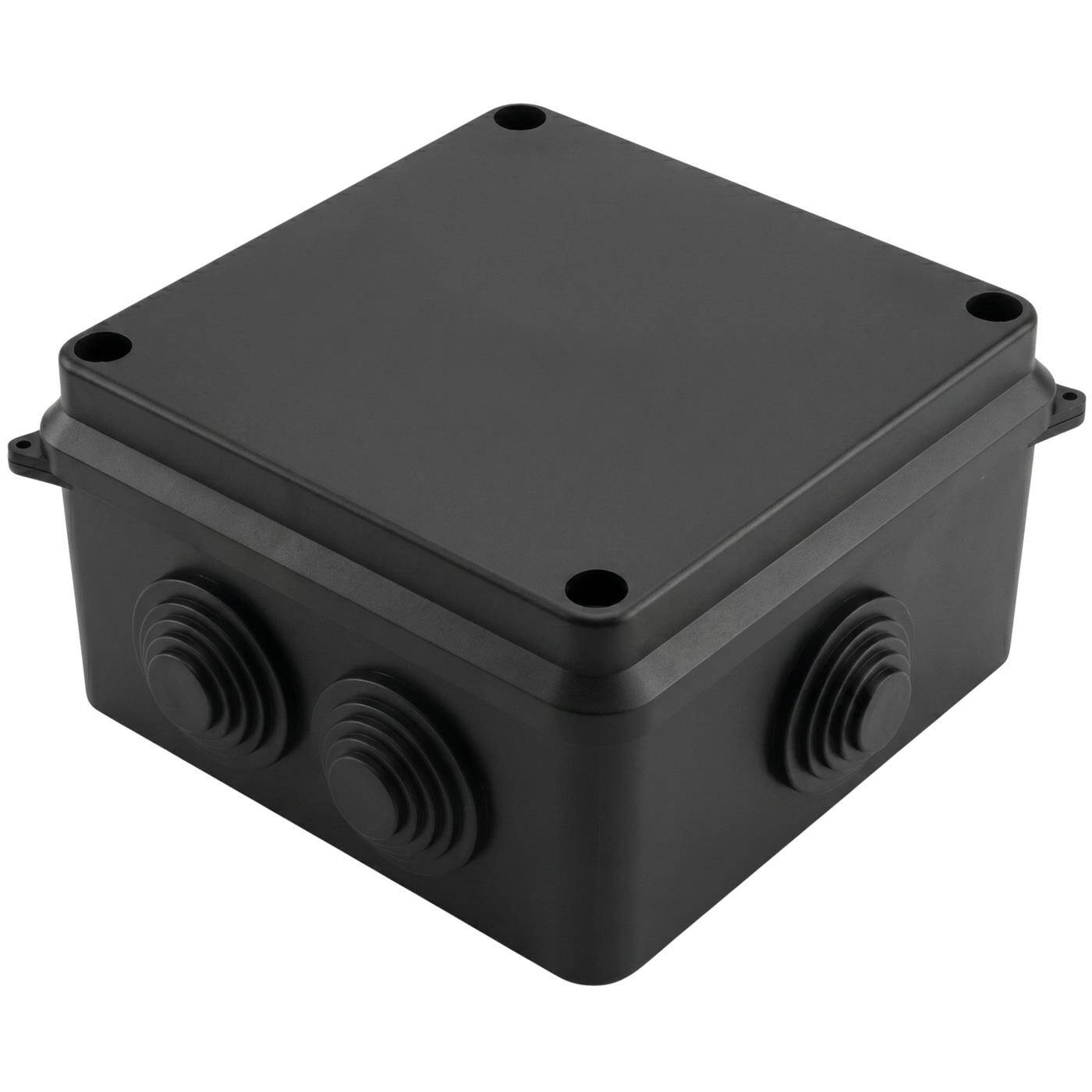 Lumonic Verteilerdose Aufputz IP65 schwarz | 100x100x70mm, 7 Kabeleinführungen | Deckel verschraubt | Hochwertiges PVC | Innenraum, Keller, Garage, Gartenbereich