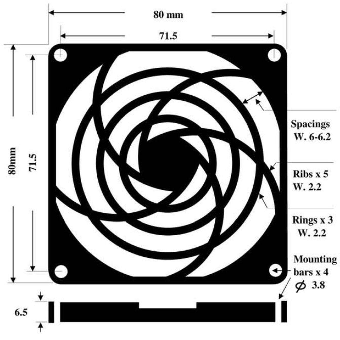 Lüftergitter + Staubfilter 80x80mm 30ppi 3-teilig Wechselfilter
