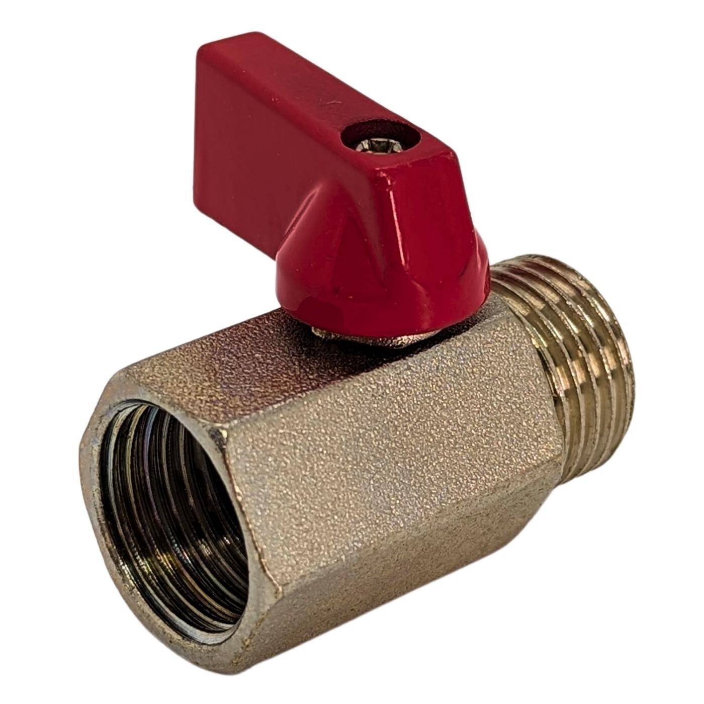 Kugelhahn sechskant mit Knebelgriff 1/8 Zoll Innengewinde + Außengewinde verchromtes Messing Absperrhahn für Druckluft Werkstatt