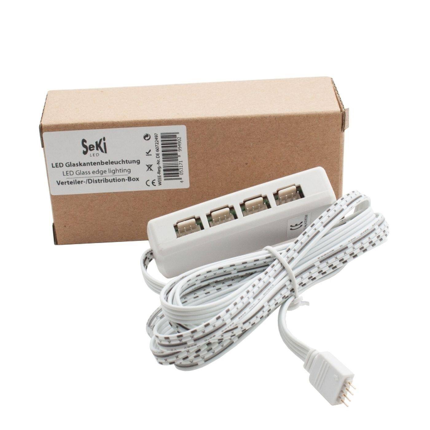 Verteilerbox für RGB LED Glaskantenbeleuchtung mit 9 Ausgängen Glaskanten Clips Verteilerbox für RGB LED Glaskantenbeleuchtung mit 9 Ausgängen Glaskanten Clips