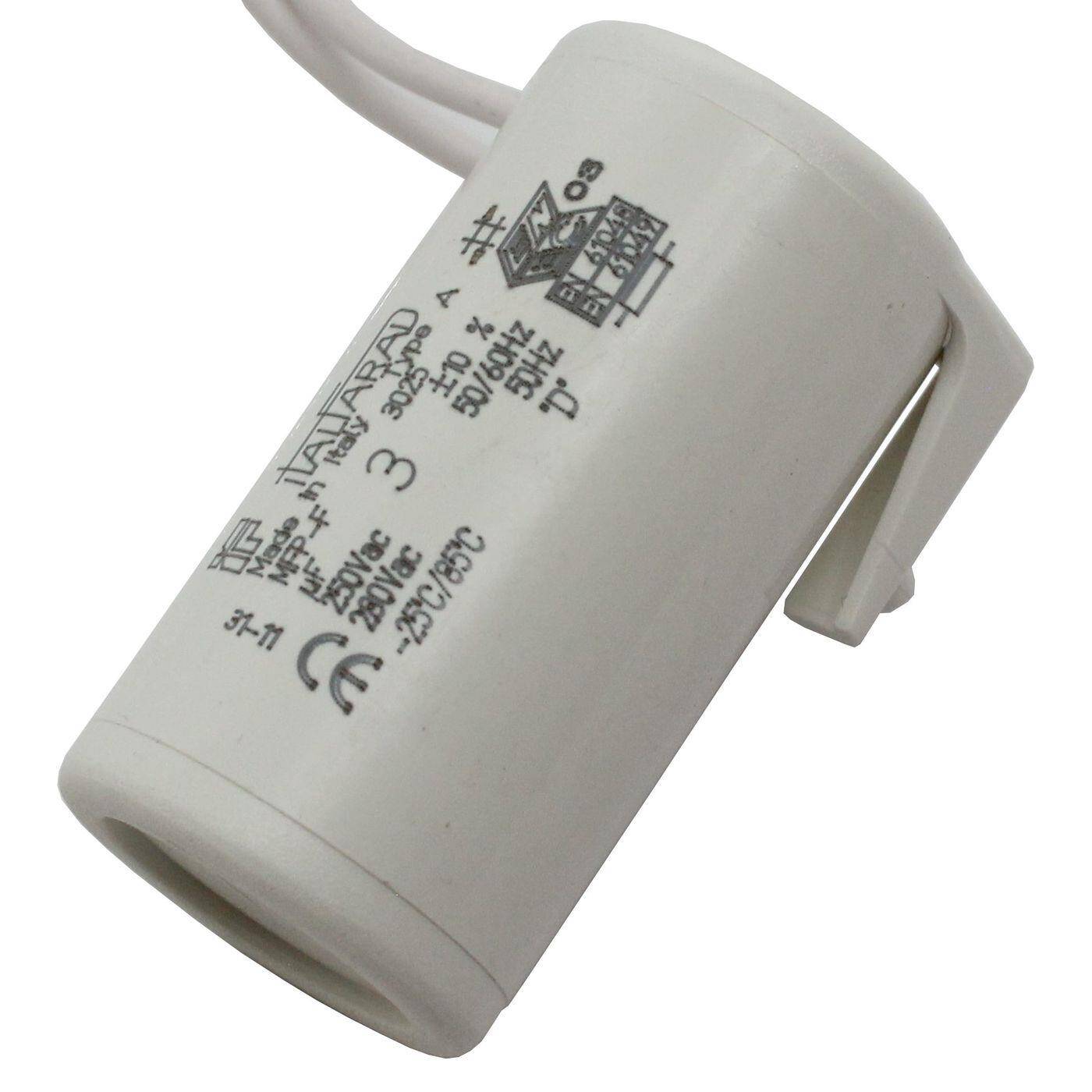 Capacitor 3µF 250V 28x54mm Cable 25cm Italfarad 3uF
