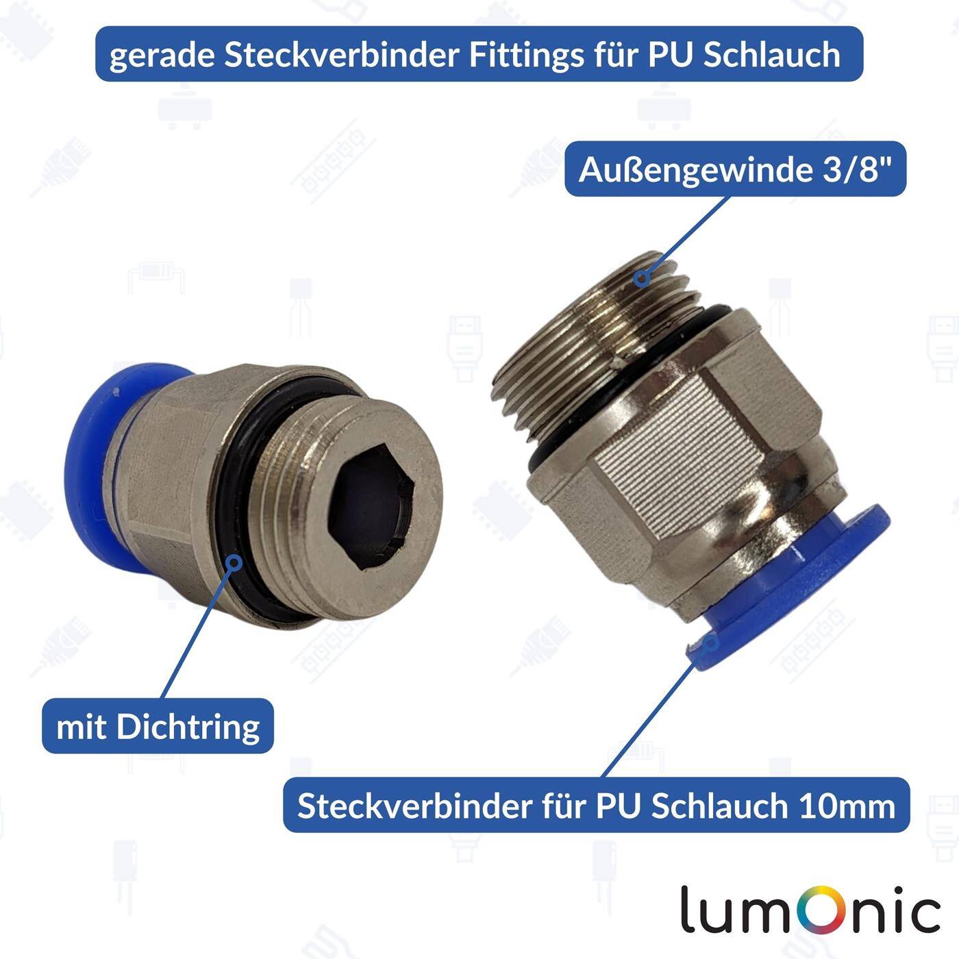 PU hose connector fitting with external thread 10mm*3/8inch straight Quick release fastener Pneumatic plug connector Hose connector Compressed air