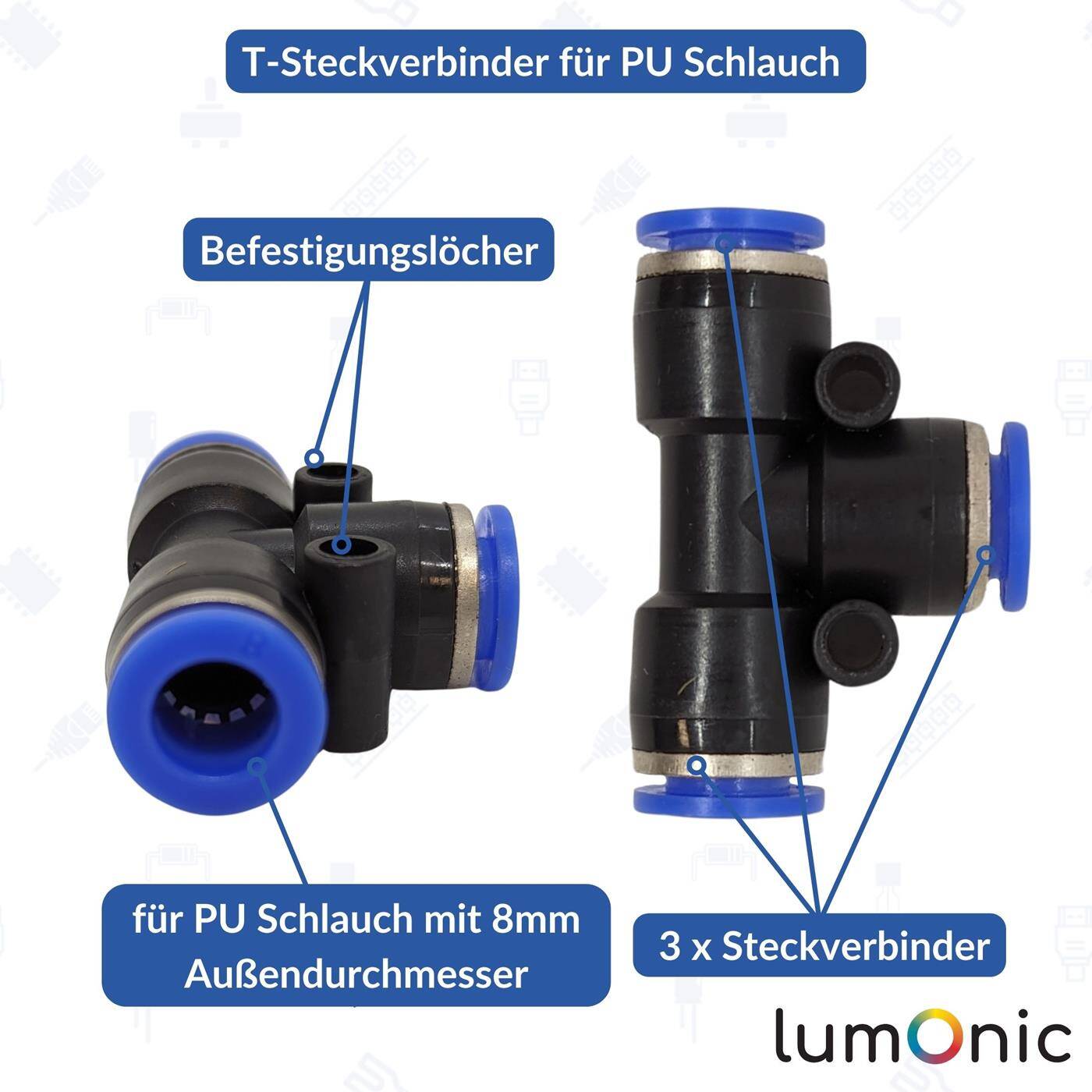 PU Schlauch T-Steckverbinder 8mm T-Stück Push-in pneumatischer Steckverbinder T-Verteiler Druckluft & Automatisierung