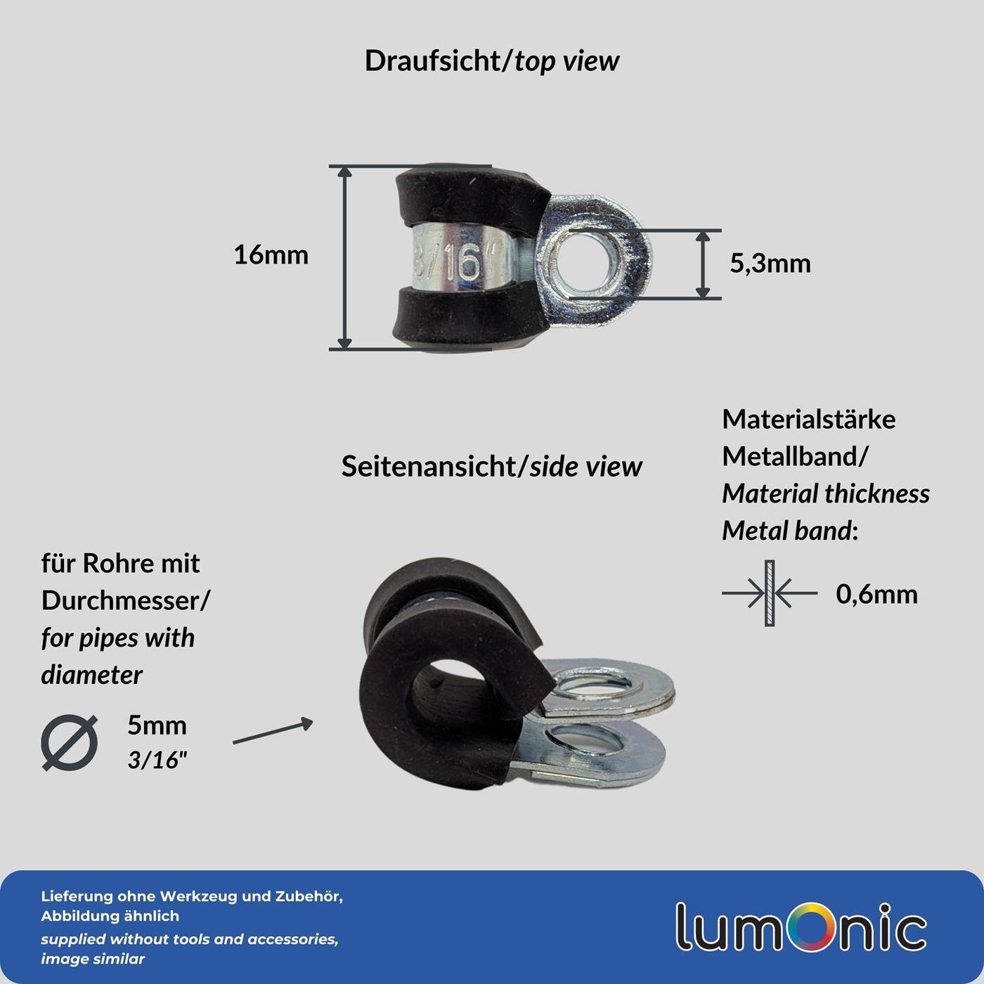 10x P-Clip Leitungsschelle mit Gummi 5mm Rohrschelle Befestigungsschelle