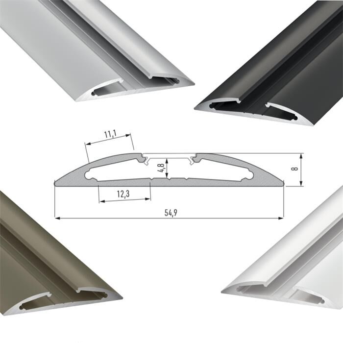 1m LED Profil Reto 55x8mm Aluminium Aufbauprofil für 12mm LED Streifen