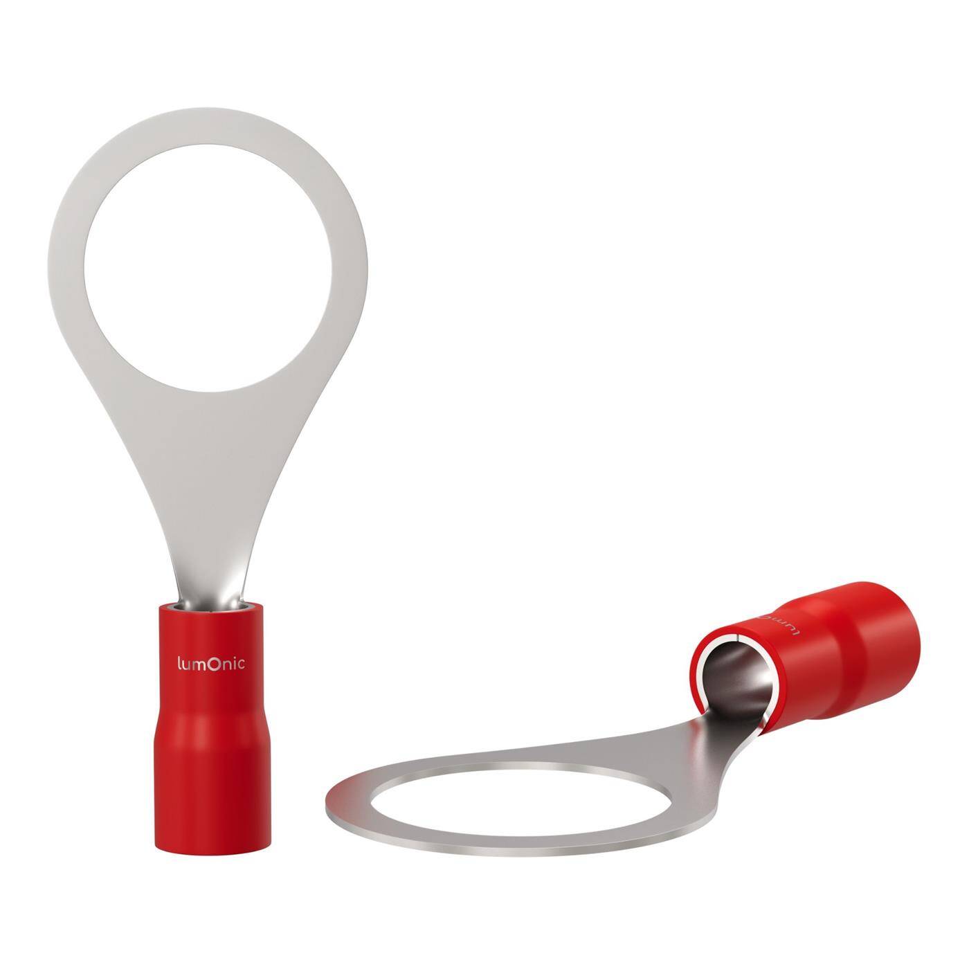 Lumonic 25x Ringkabelschuh 0,5-1,5mm² teilisoliert | M10 | Kupfer verzinnt | sichere Kabelverbindung ohne Löten | Set, Crimp-Kabelschuh, Quetschverbinder, Ringöse | KFZ, Maschinenbau, Wohnmobil, Batterie