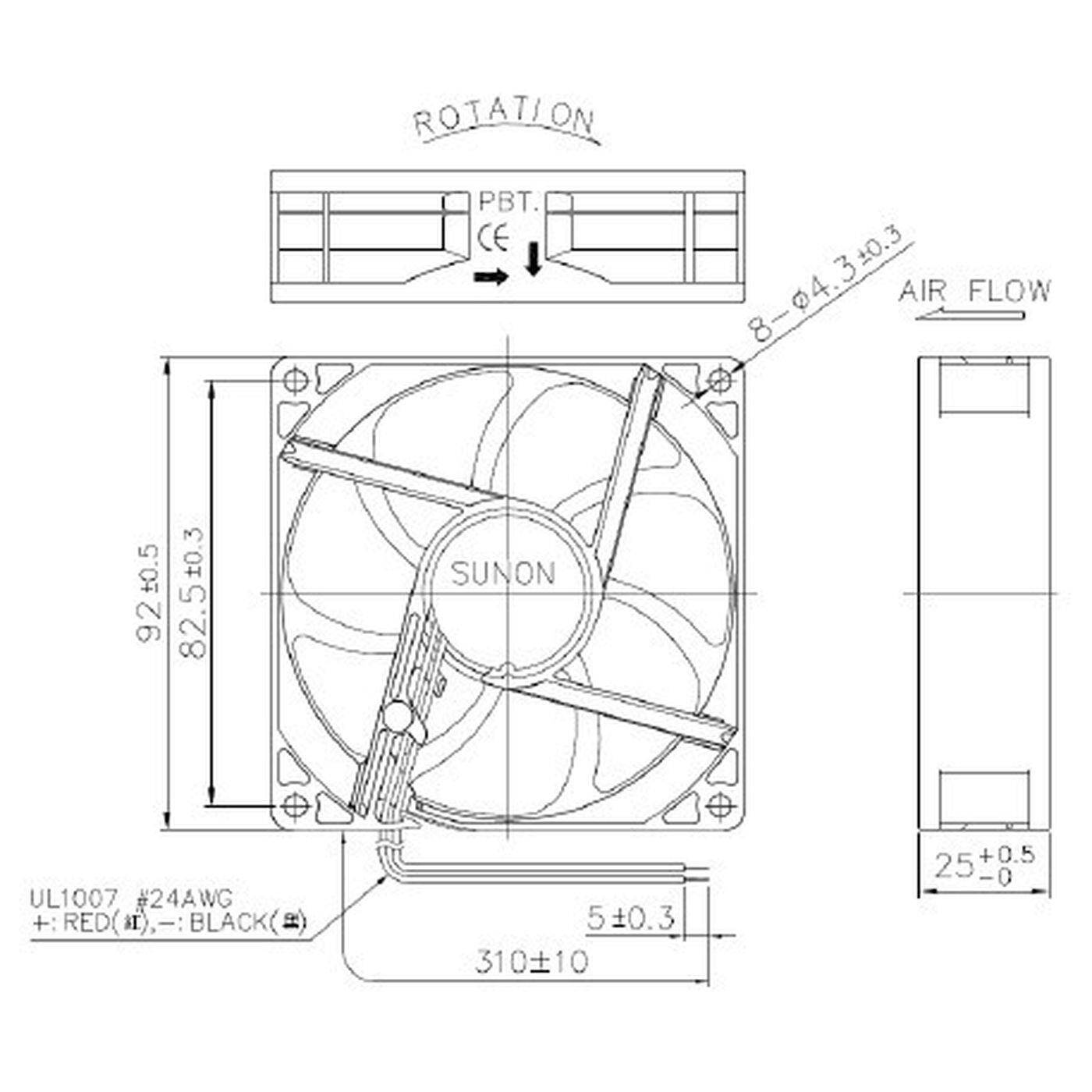 Fan 12V DC 0,54W 92x92x25mm 48,2m³/h 1700U/Min 48,2m³/h Sunon HA92251V41000UA99