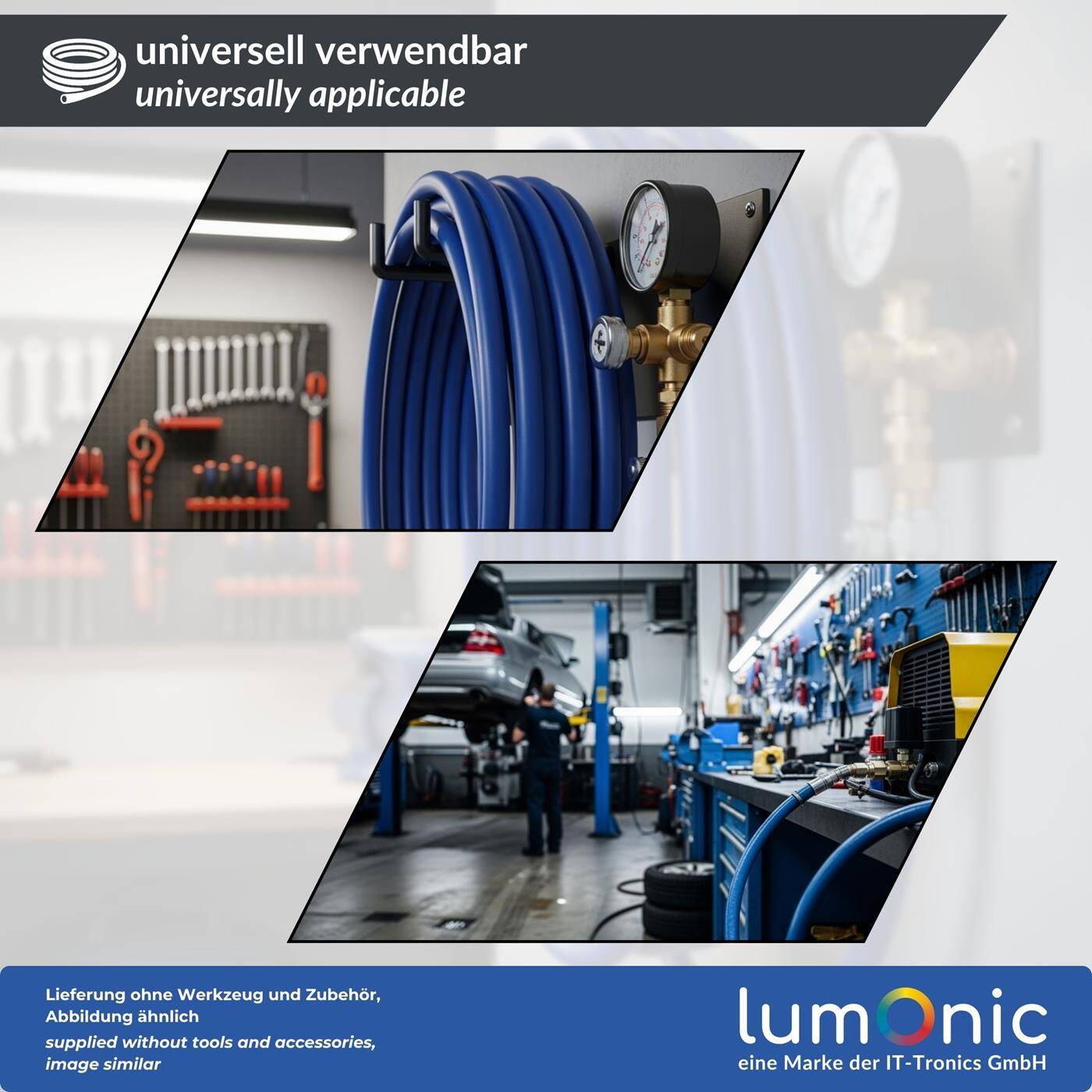 10m Druckluftschlauch mit Schnellkupplung 9mm PVC Druckluftverlängerung Dose & Stecker fertig konfektioniert flexibel, abriebfest und gewebeverstärkt