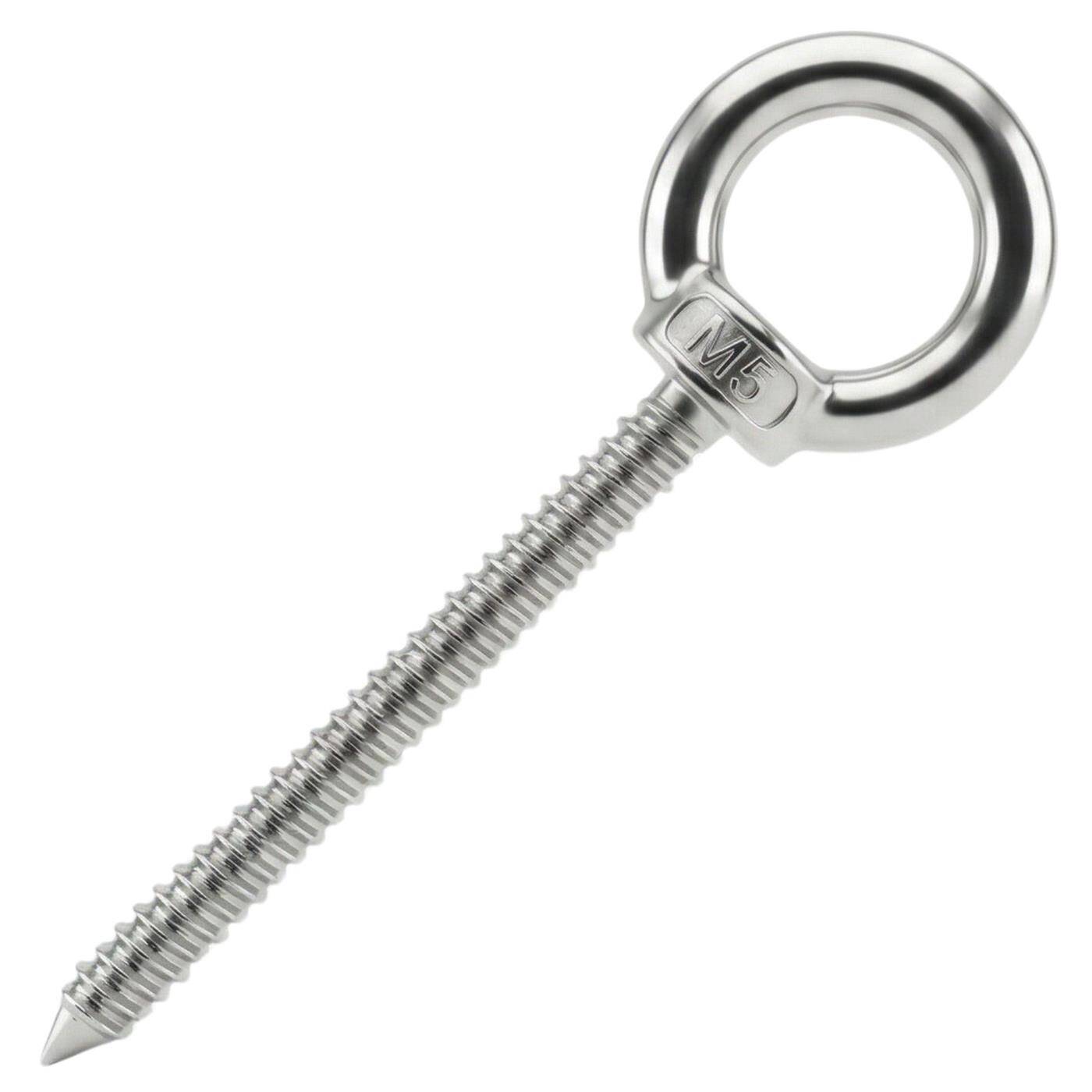 Lumonic Eye bolt V2A stainless steel with wood thread | M5x50mm |  | Attachment to beams/wooden posts | Eyebolt for awning, hammock, swing + chains