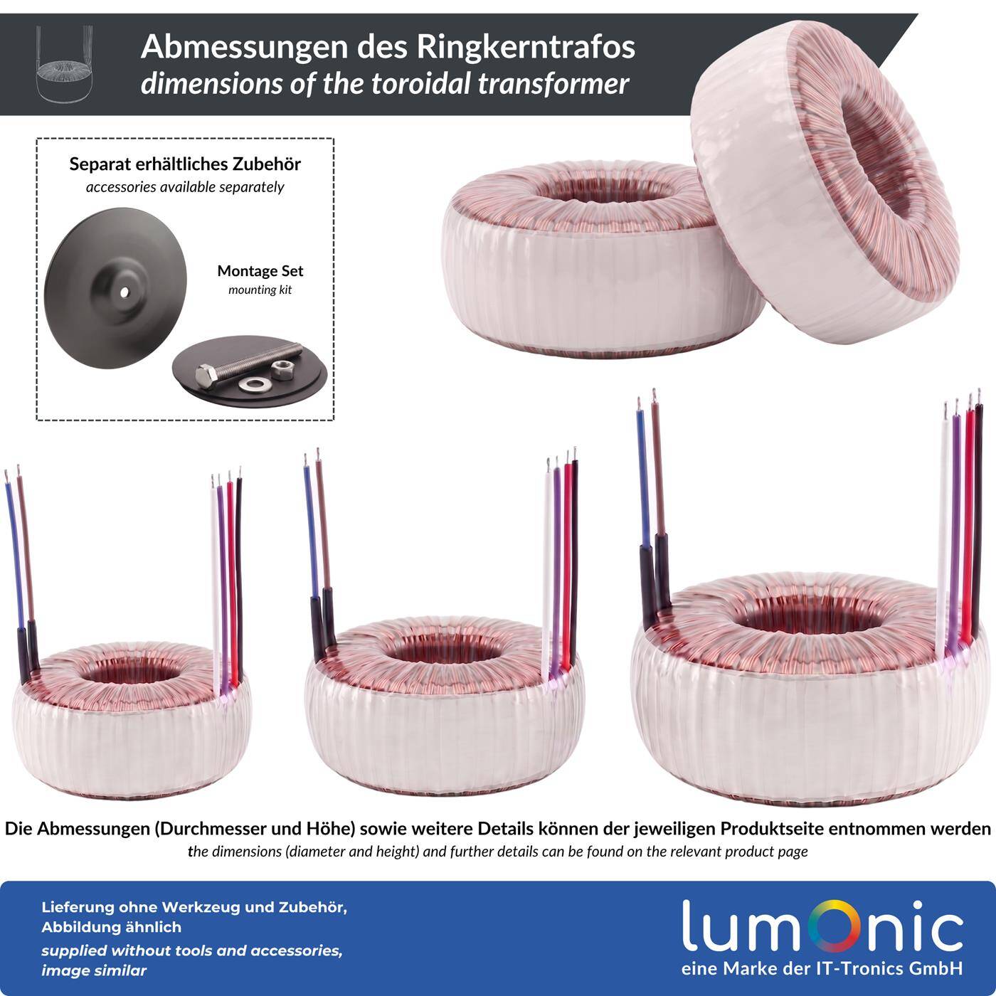 Lumonic Toroidal transformer 30VA | Primary 230V AC | Secondary 2x 24V AC or 1x 48V AC | Humming arm | Transformer for HiFi audio amplifiers