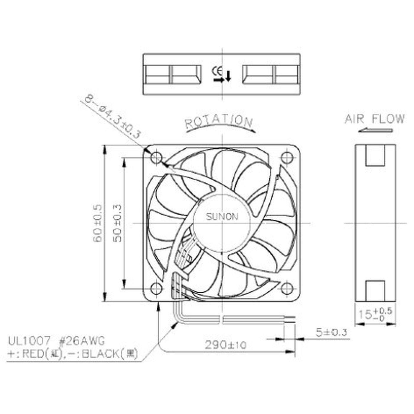 Fan 12V DC 0,58W 60x60x15mm 29,9m³/h 3000U/Min 29,9m³/h Sunon MF60151V31000UA99