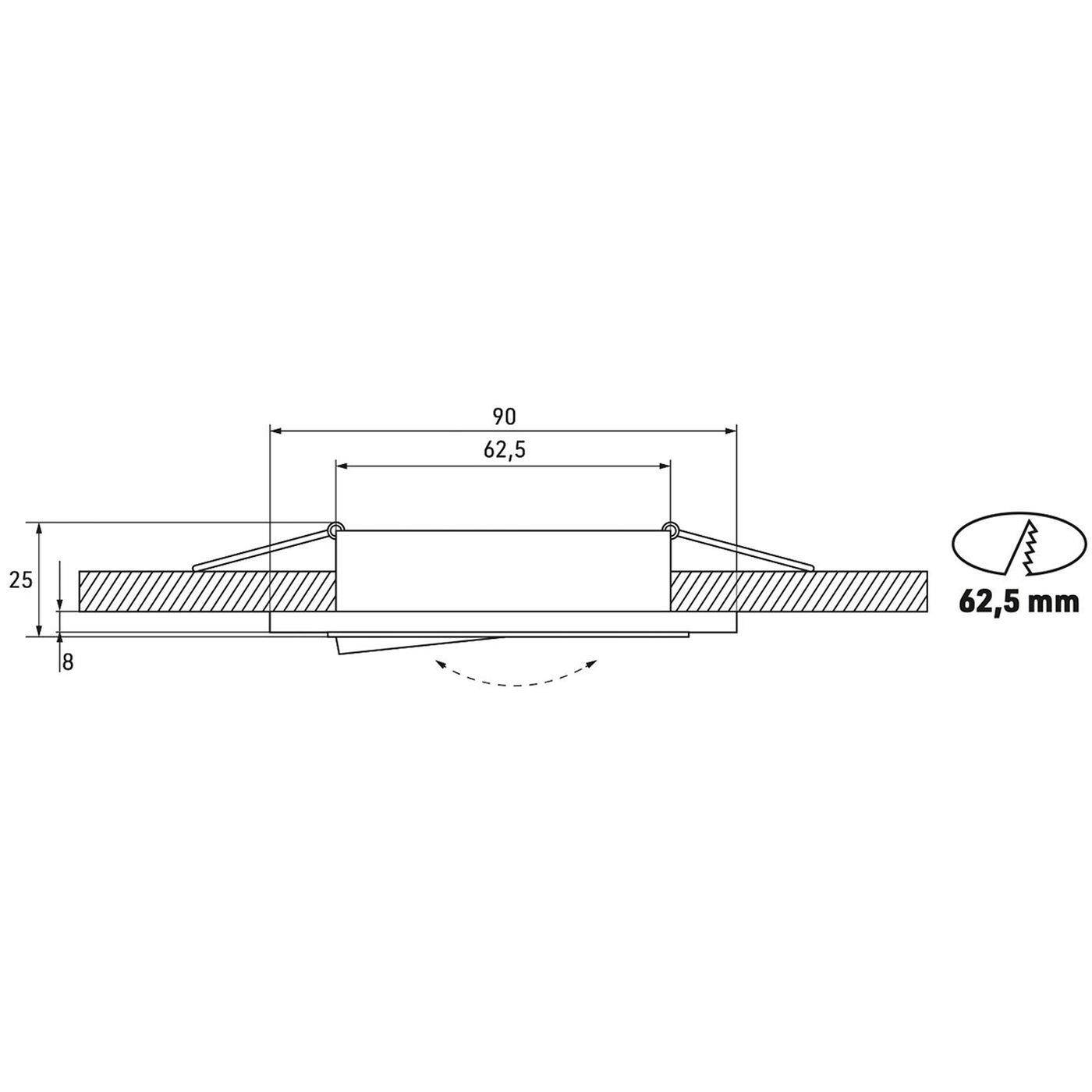 LED Einbaurahmen Rund 90x25mm Weiß Glas 8mm Schwenkbar Spot GU10 MR16