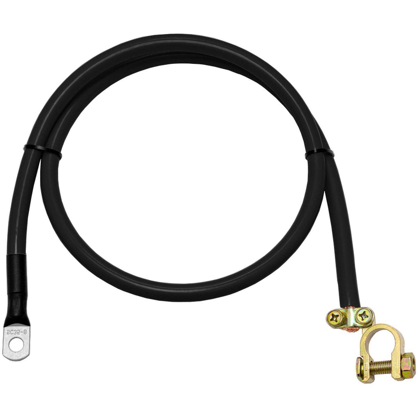 Lumonic 1m Battery cable 50mm² black | M8 tubular cable lug &amp; pole clamp pre-installed | Solid Copper | FLY | -40…+85°C | PVC jacket | Earth cable | Car, motor vehicle, motorhome, boat, van, camper
