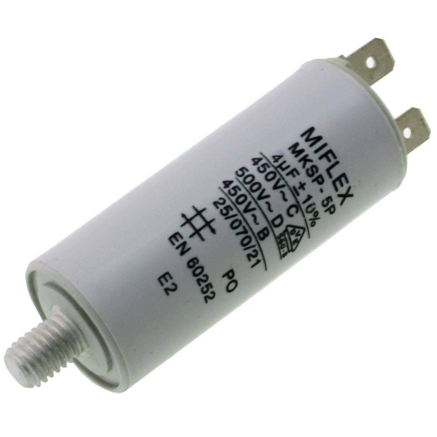 Anlaufkondensator Motorkondensator 4µF 450V 25x58mm Stecker 6,4x0,8mm Miflex 4uF