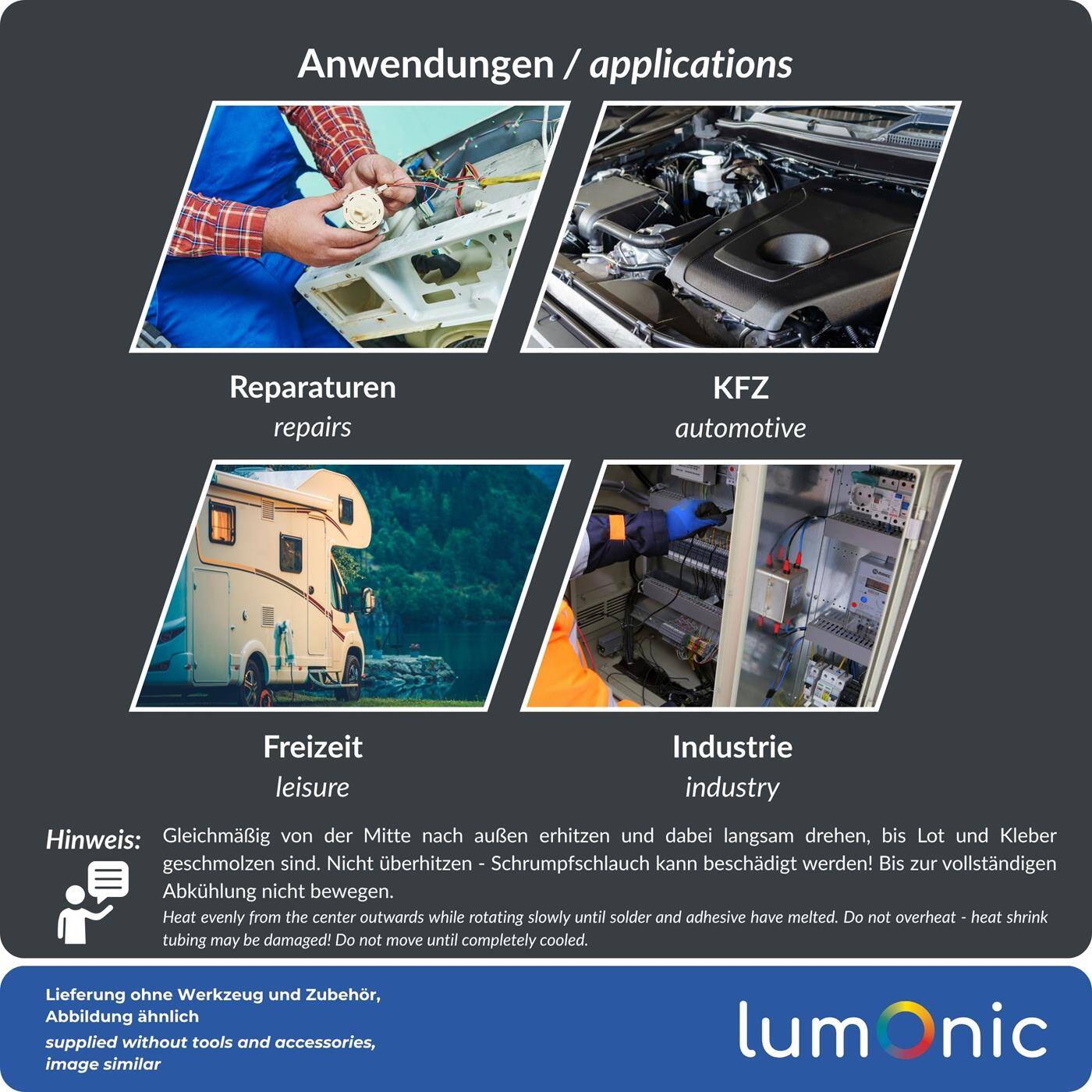 Lumonic 10x Schrumpf Lötverbinder  mit Schrumpfschlauch | 1,5-2,5mm² | Blau | WarmSchrumpf Kabelverbinder | Wasserdicht IP67 | Kabel Reparatur