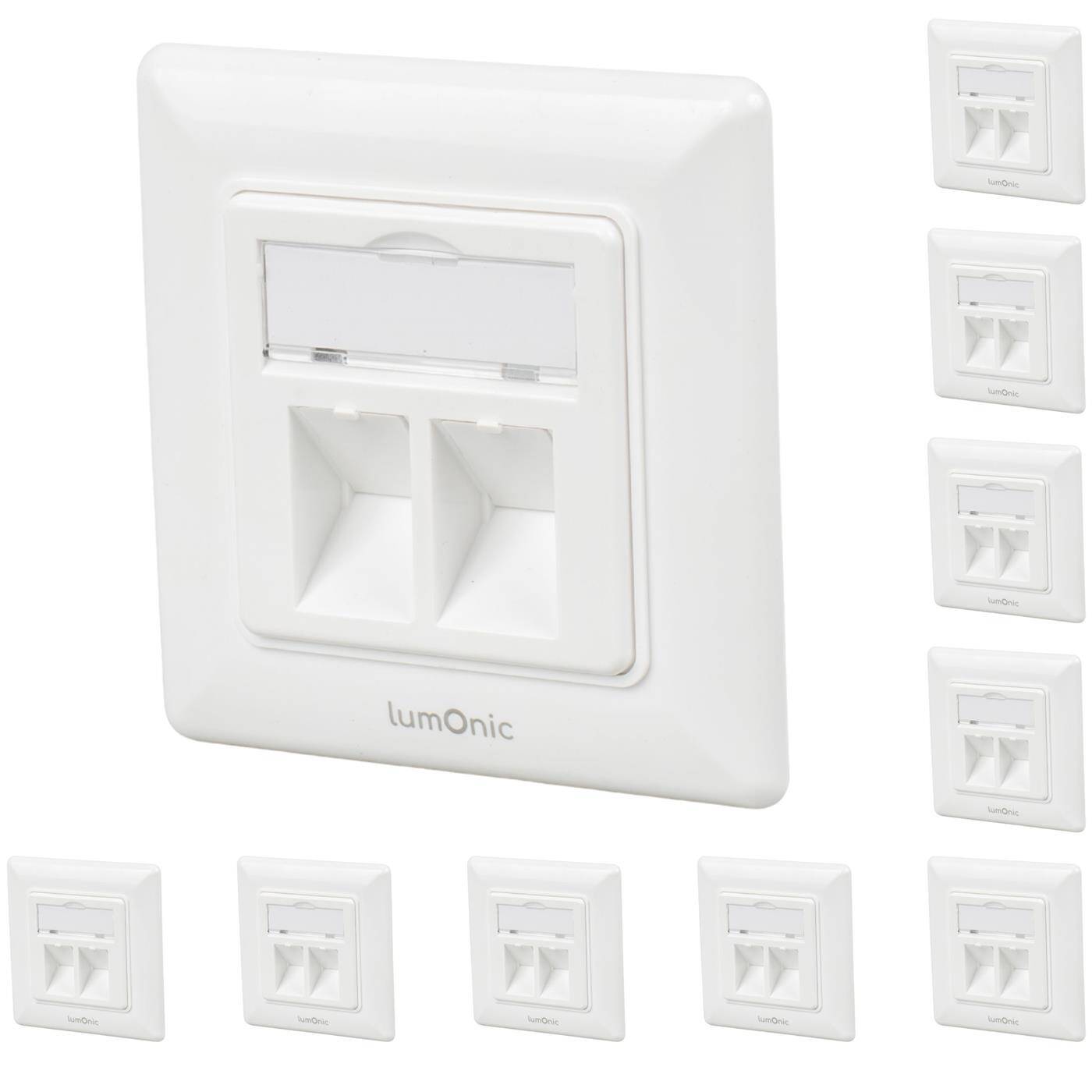 Lumonic Set of 10 Keystone flush-mounted frame | 2-Port |  | ABS plastic | for Keystone RJ45, HDMI, USB modules