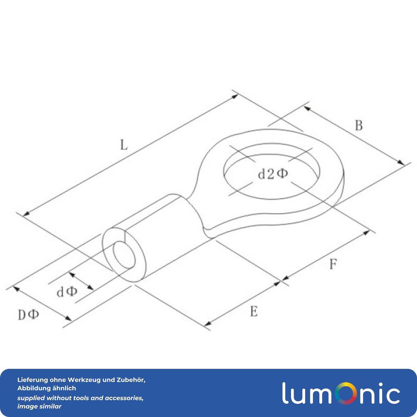 Lumonic 25x Ringkabelschuh 10,0-16,0mm² blank | M10 | Kupfer verzinnt | sichere Kabelverbindung ohne Löten | Crimp-Kabelschuh unisoliert | KFZ, Maschinenbau, Wohnmobil, Batterie