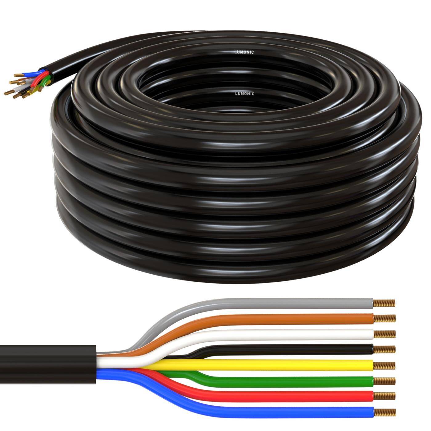 Lumonic 1m FLRYY Vehicle cable 7x1mm² + 1x1,5mm² black | 7-core | Trailer cable | Multi-core automotive cable | Oil and fuel-resistant, flame-retardant | Low voltage