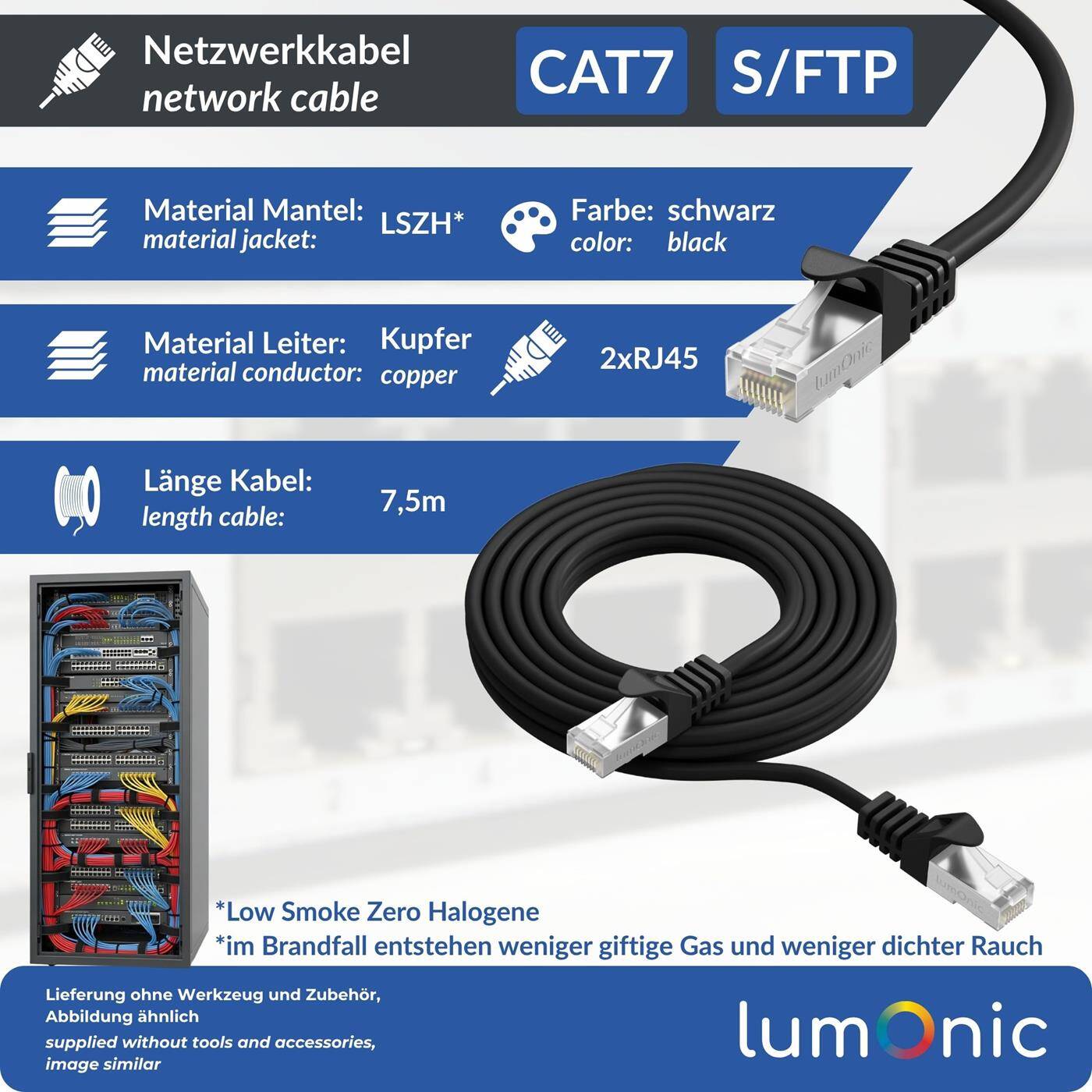7,5m RJ-45 Netzwerkkabel Patchkabel CAT7 Schwarz S/FTP Ethernet DSL LAN CAT.7