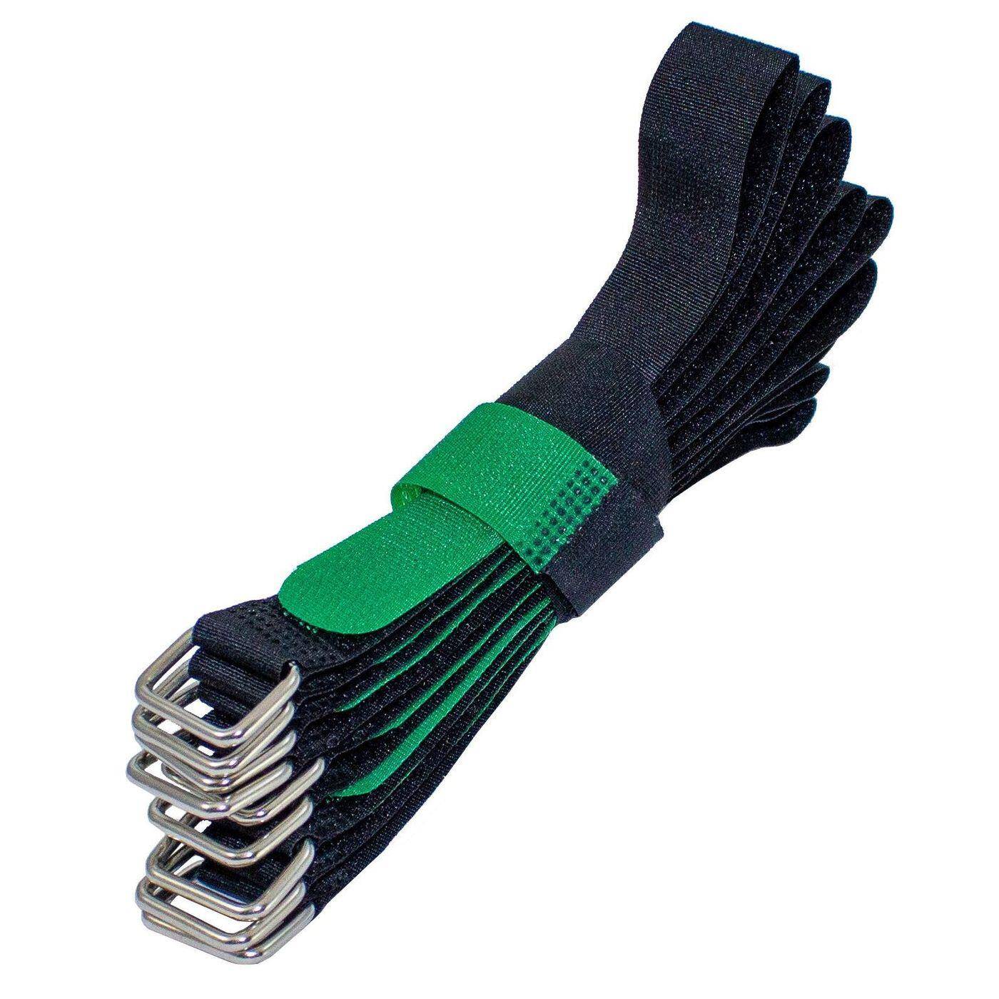 10x Hook + Loop Cable tie 300 x 20mm Black Green crossed Reusable Hook + Loop fastener