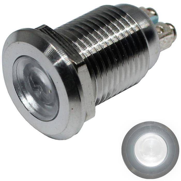 Edelstahl Kontrollleuchte V2A Signalleuchte Ø16mm LED Kalt Weiß IP67 Schraubanschluss Ø18x25mm -25...+70°C