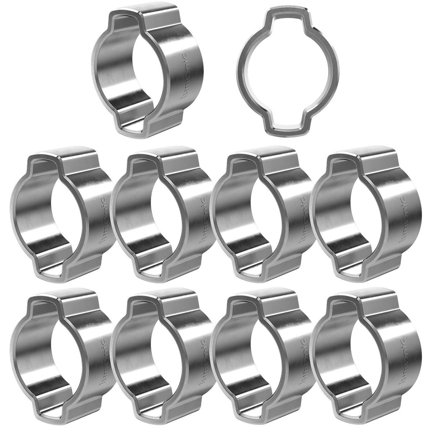 10x 2-Ohr-Schelle 9-11mm V2A Edelstahl Zweiohrschelle Schlauchschelle für Druckluft, Rohrsysteme, Garten, KFZ
