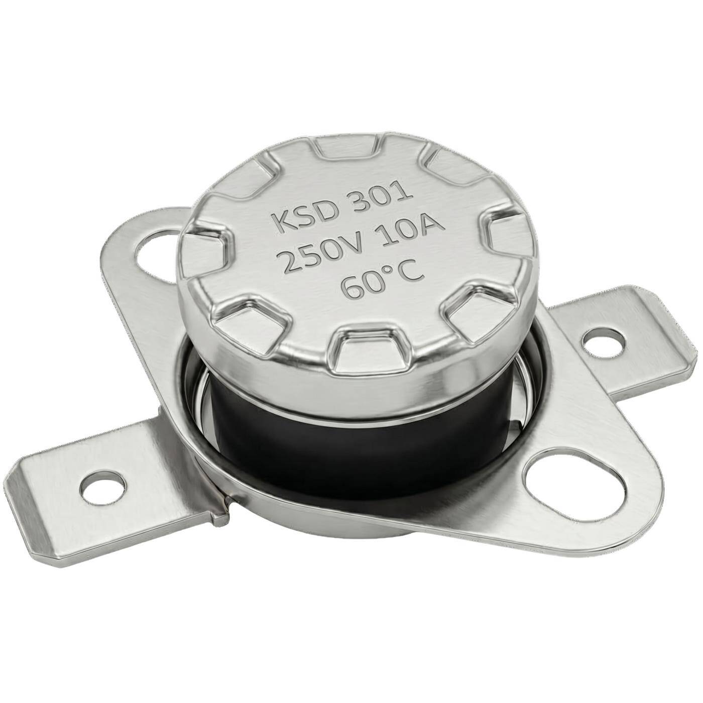 Lumonic KSD301 Temperaturschalter rund | 60°C ± 5°C | Öffner NC | max. 250V AC/10A | Flachstecker | Ø15×12mm | Thermoschalter, Bimetall | Kaffeemaschinen, Bügeleisen, Backöfen, Heizungen