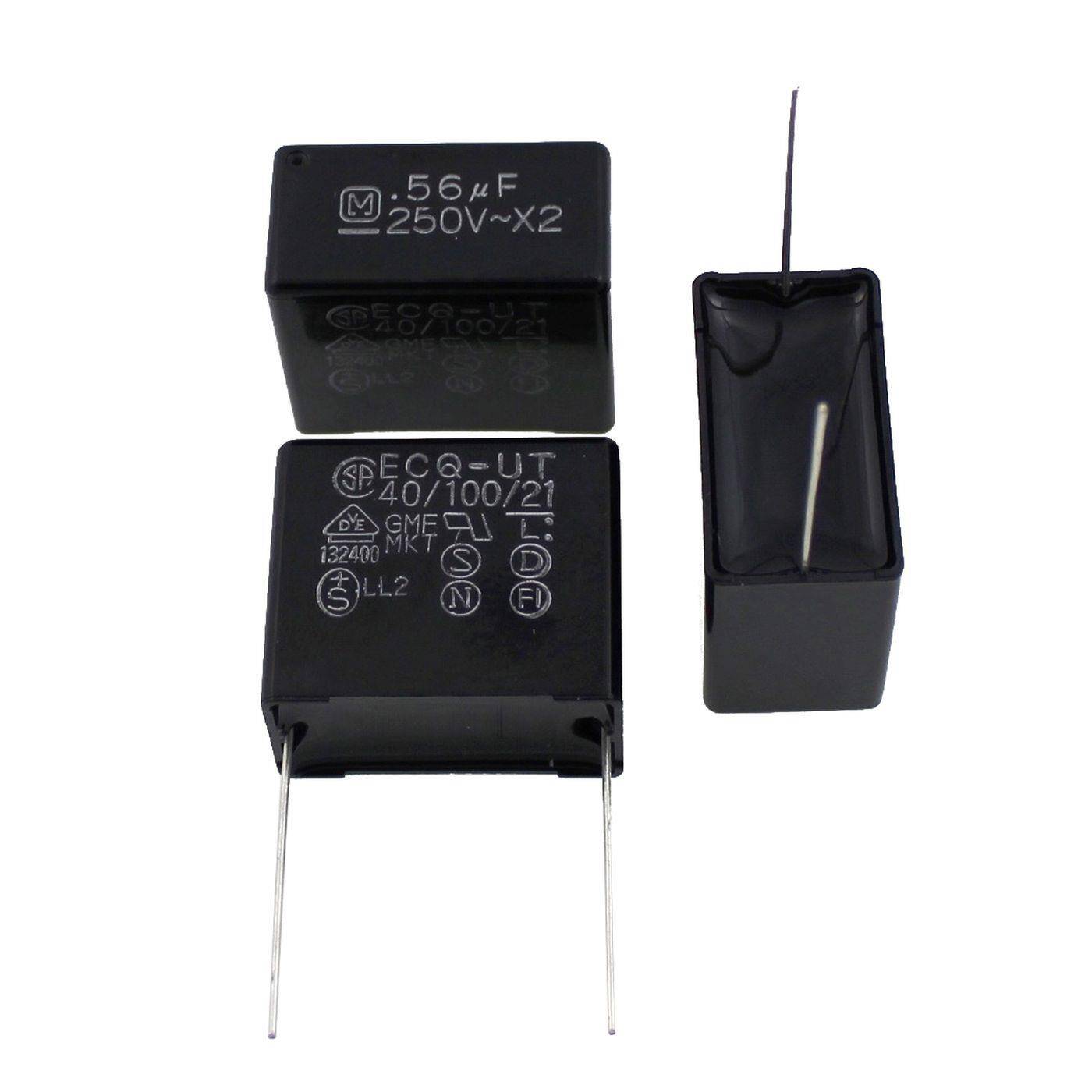 Panasonic MKT Folien Kondensator | 0,56µF 250V AC I 2-Pin Anschluss I 2-Pin I 0,56uF, 560nF I Kondensator gegen Flackern | für Haushaltsgeräte, Elektrowerkzeuge, Gebäudetechnik, Industrieanwendungen, LED