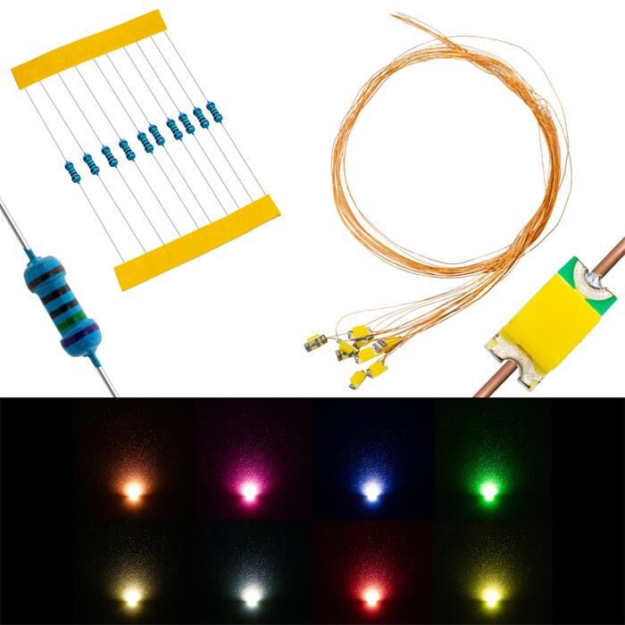 10x Superhelle LEDs SMD 0805 Warm Weiß mit Kupferlackdraht 20cm + 12V Vorwiderstand