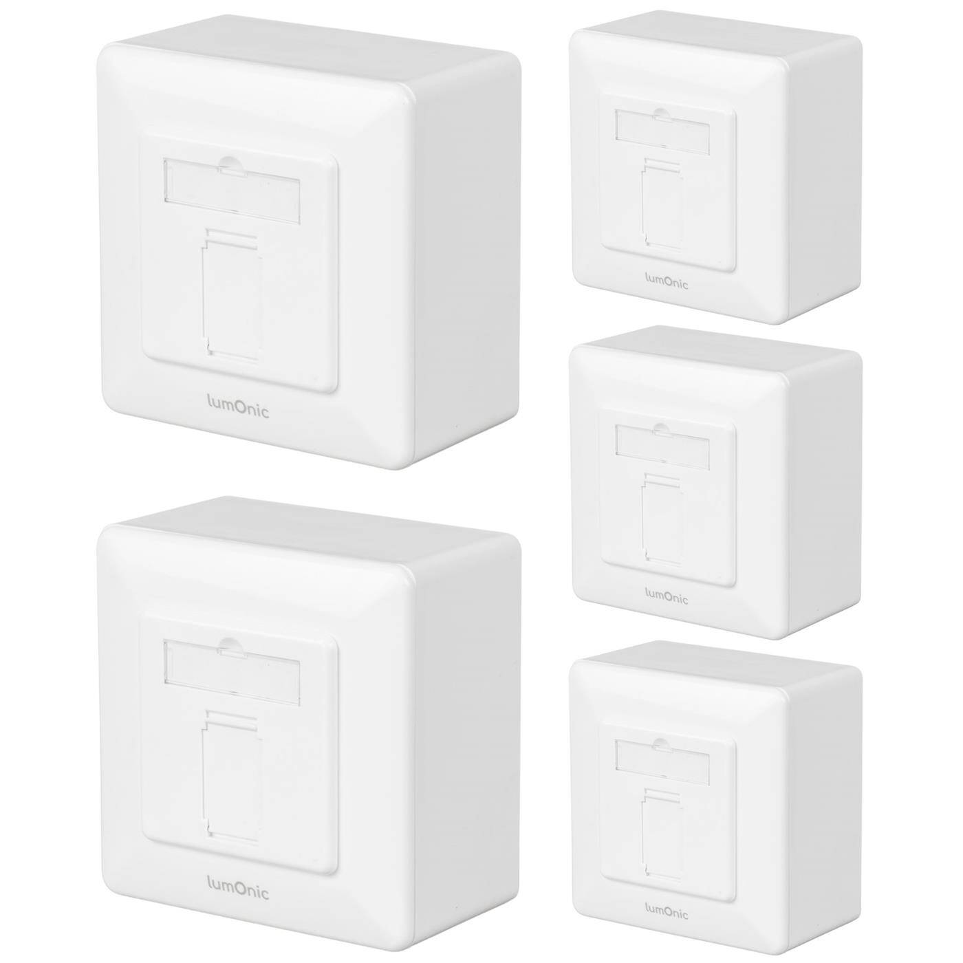 Lumonic 5er Set Netzwerkdose Aufputz CAT7 | 1-Port RJ45 | ohne Stemmen nachrüsten | LSA-Montage, T568A/B farbcodiert | ABS Gehäuse, weiß | Ethernet-Dose bis zu 10 Gbit/s