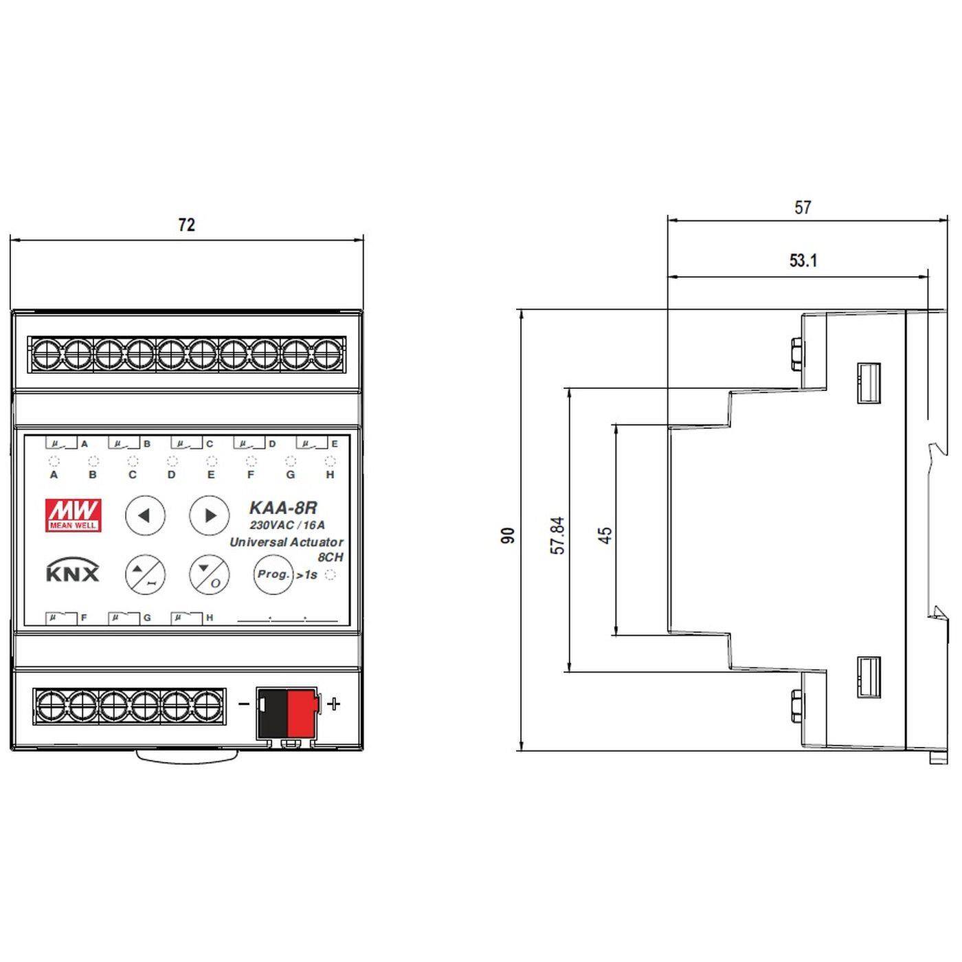 KNX 8 Channel Universal Actuator MEAN WELL KAA-8R 8 Channels per 16A