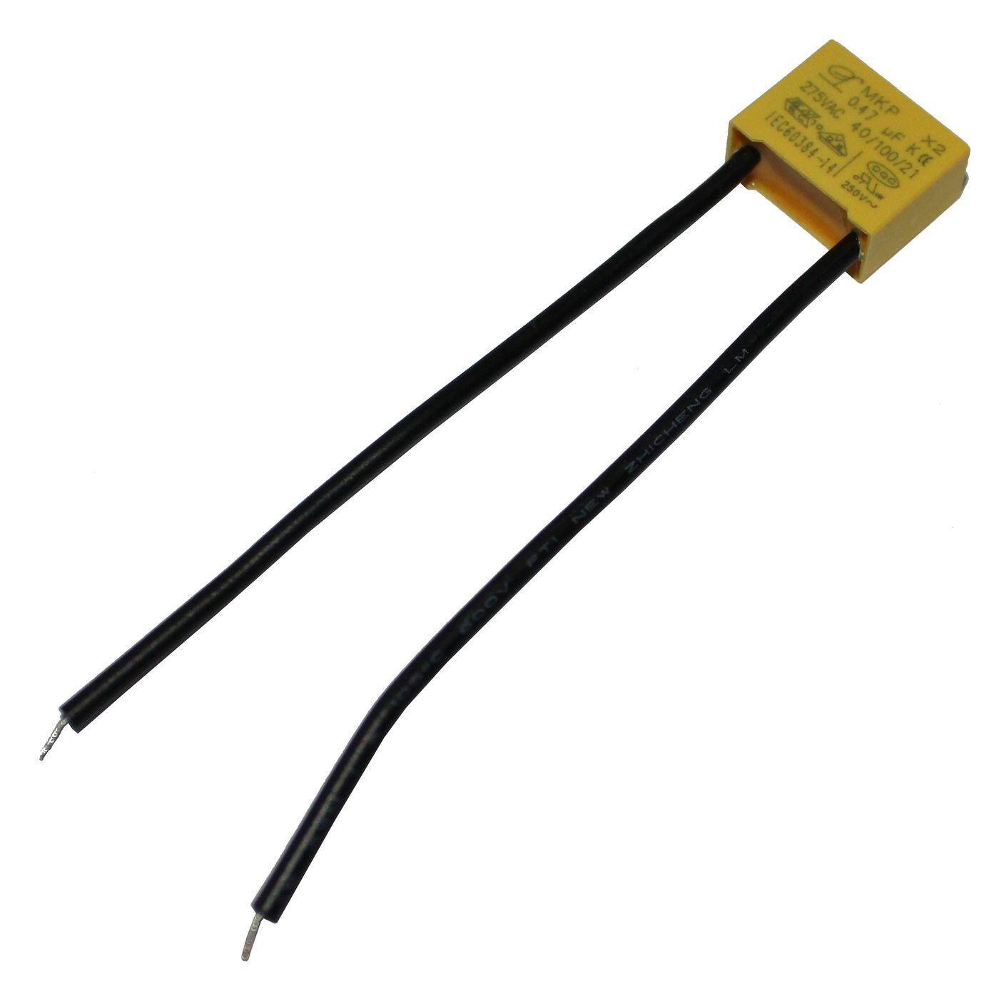 Lumonic MKP Interference suppression capacitor | 0,47µF 275V AC I 2-Pin Connection I 2-Pin I 0,47uF, 470nF I Capacitor against flickering | for household appliances, power tools, building technology, industrial applications, LED