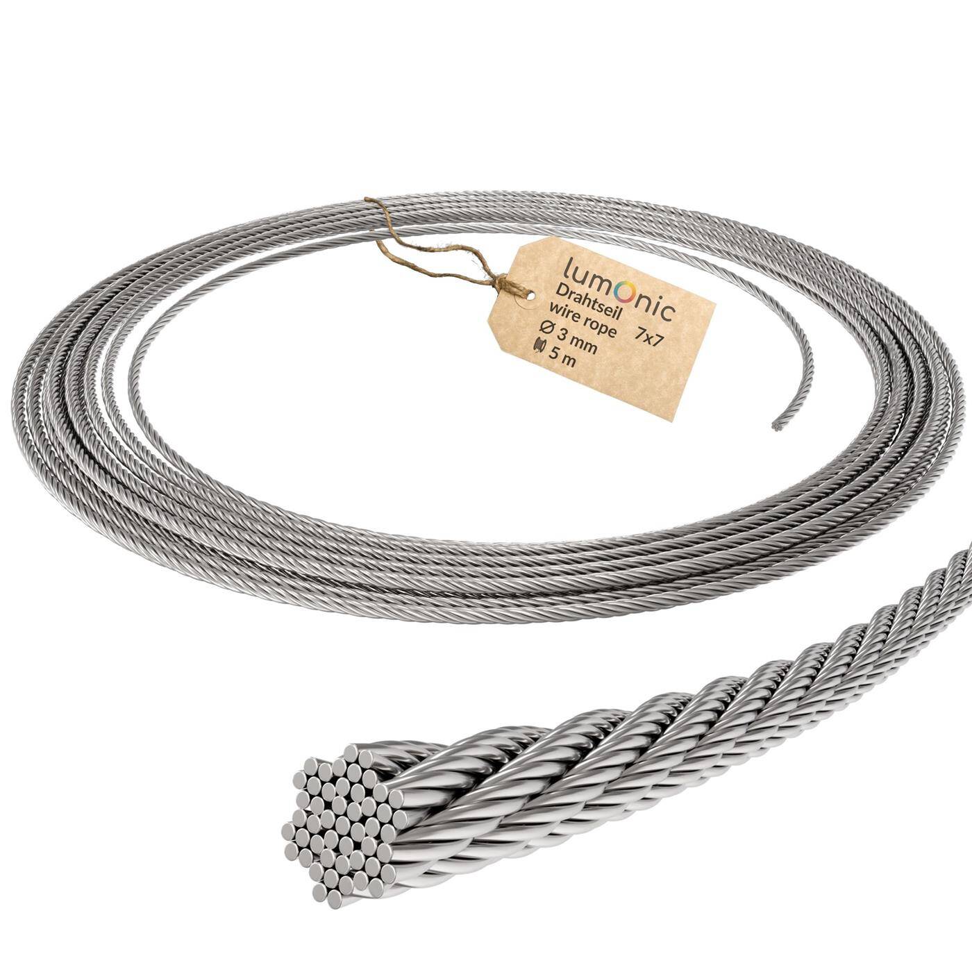 Drahtseil 5m Edelstahl V4A 316 3mm 7x7 Seile rostfrei für Ranksysteme
