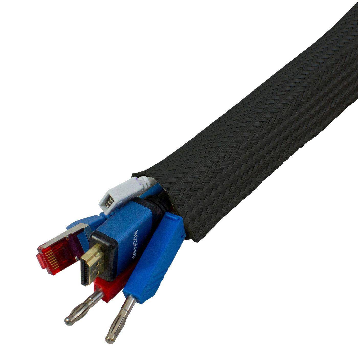 1m Flexibler Kabelschlauch d10-15mm schwarz Kabelkanal Gewebeschlauch Flausch + Klett