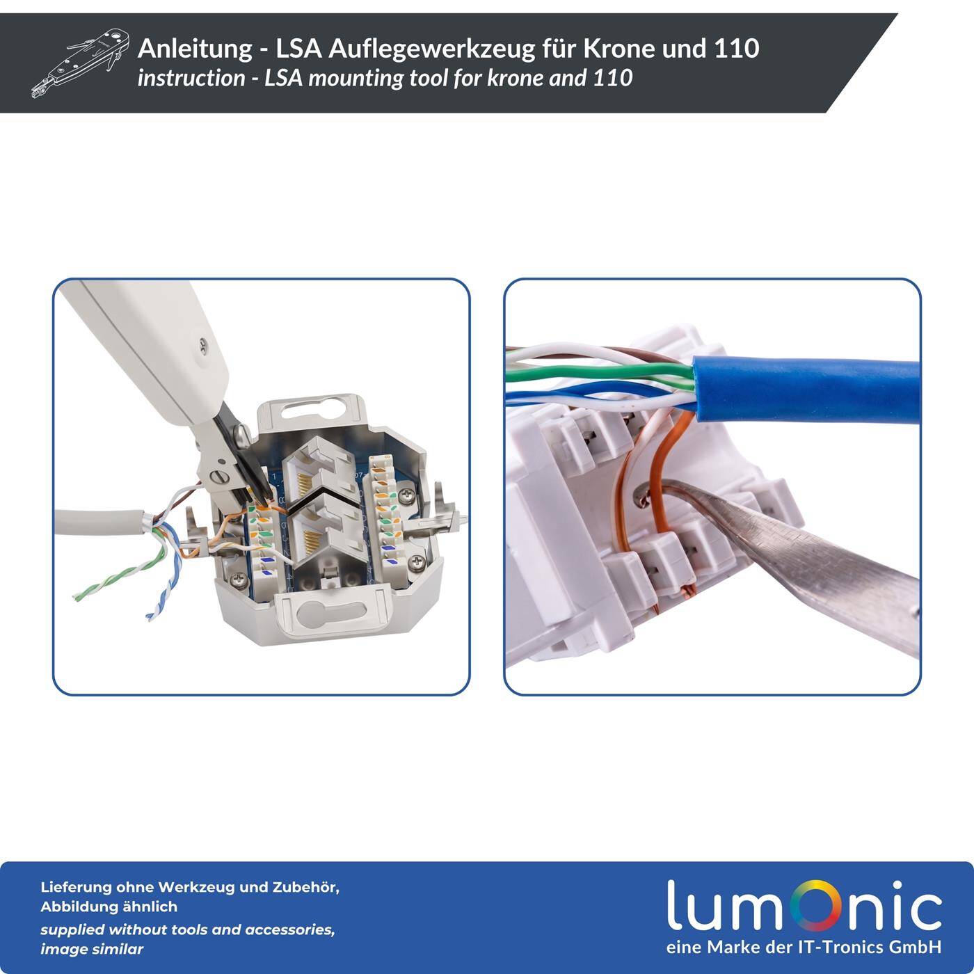 Lumonic LSA Auflegewerkzeug für Krone und 110 - kompatibel mit Krone/LSA Plus und 110, bündiges Abschneiden ohne Abisolieren, Aushebelhaken, für Patchpanel und Netzwerkdose