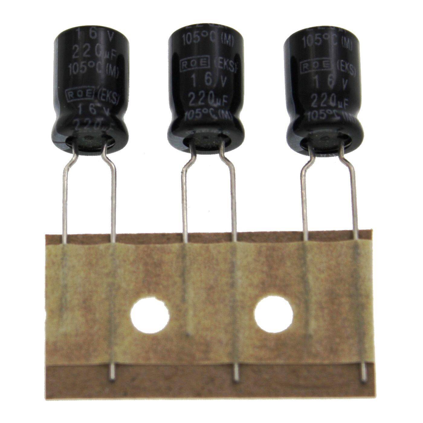 Elko Kondensator Radial 220µF 16V | Elektrolytkondensator bis zu einer Temperatur von 105°C | 8x11,5mm | 220uF EKS00PB322DL0K Vishay