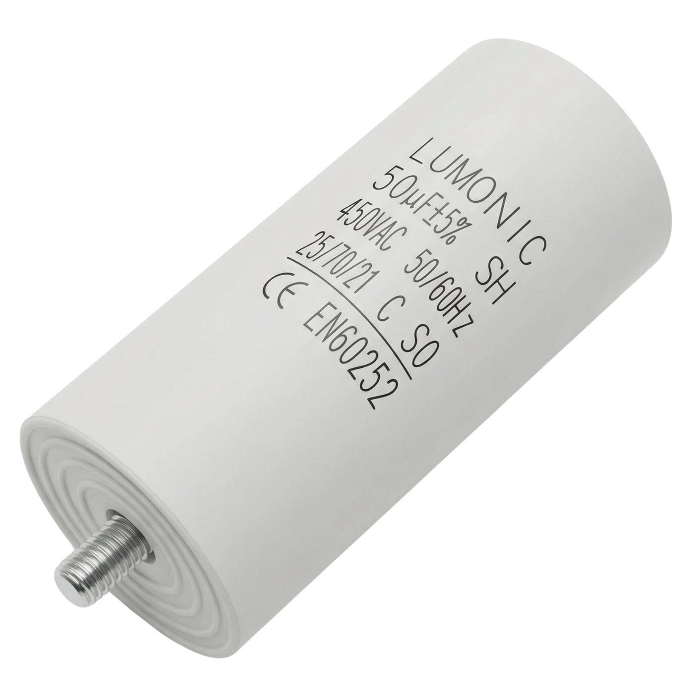 Lumonic Anlaufkondensator 50µF 450V | mit Stecker I 45x100mm I 50uF I Motorkondensator mit Kunststoffgehäuse I Betriebskondensator I für Pumpen, Rasenmäher, Werkzeuge