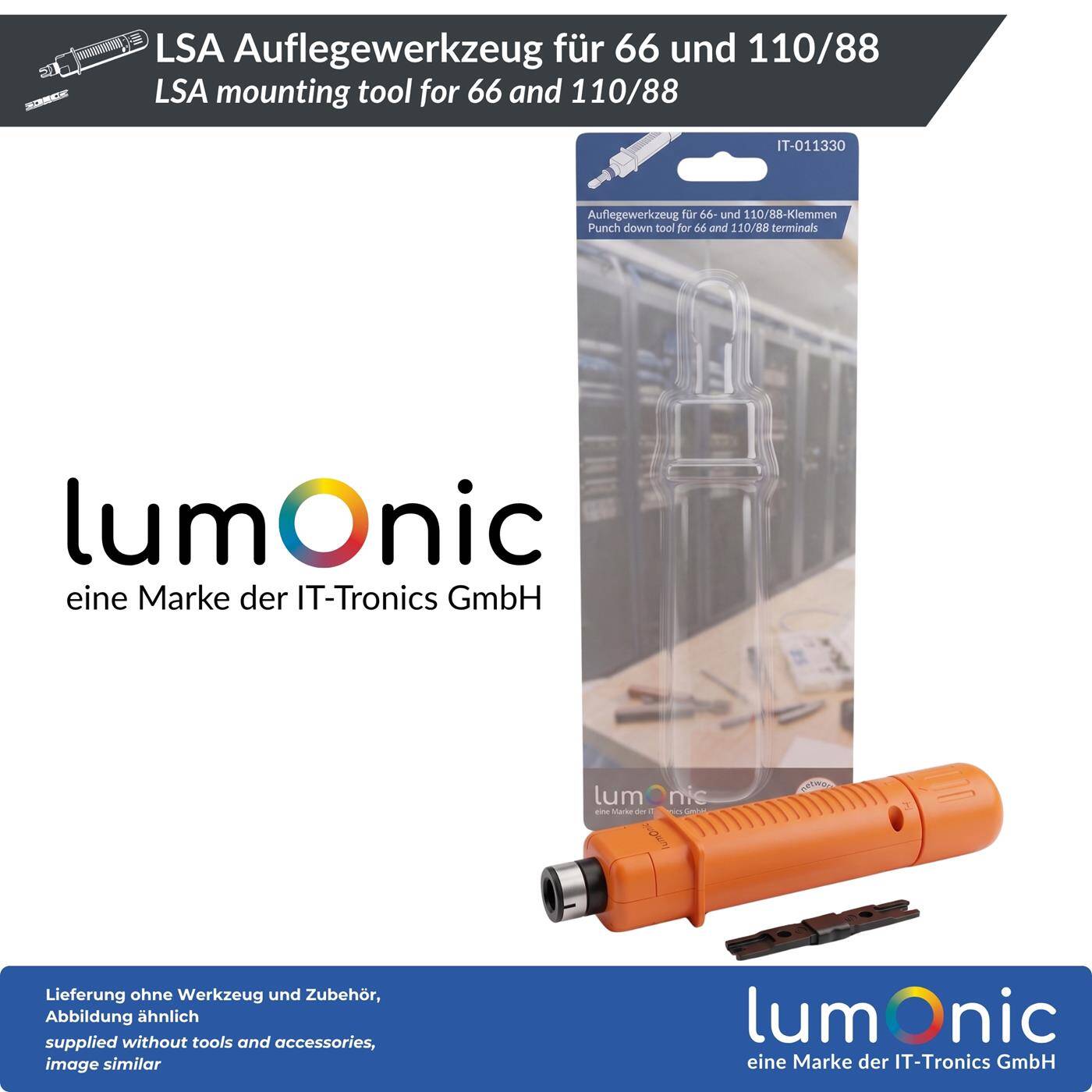 Lumonic LSA Auflegewerkzeug für 66 und 110/88 - Impact-Bauform, umkehrbare Klinge für 66 und 110/88, ohne Schneidfunktion, Schlagkraft einstellbar, für TK- und Datenanlagen