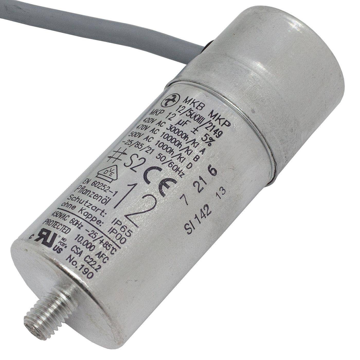 Lumonic Anlaufkondensator Hydra MKP-500 12-C inkl. Kabel 40cm | Motorkondensator 12µF 470V 35x90mm I Kondensator mit hochwertigem Metallgehäuse