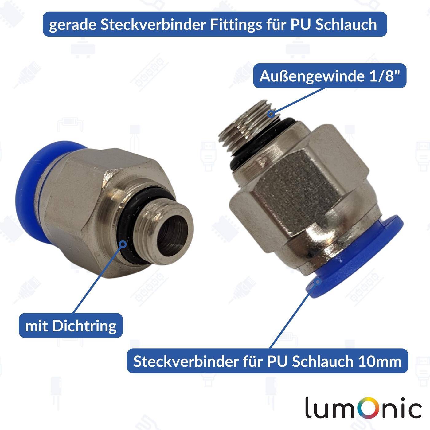 PU hose connector fitting with external thread 10mm*1/8inch straight Quick release fastener Pneumatic plug connector Hose connector Compressed air