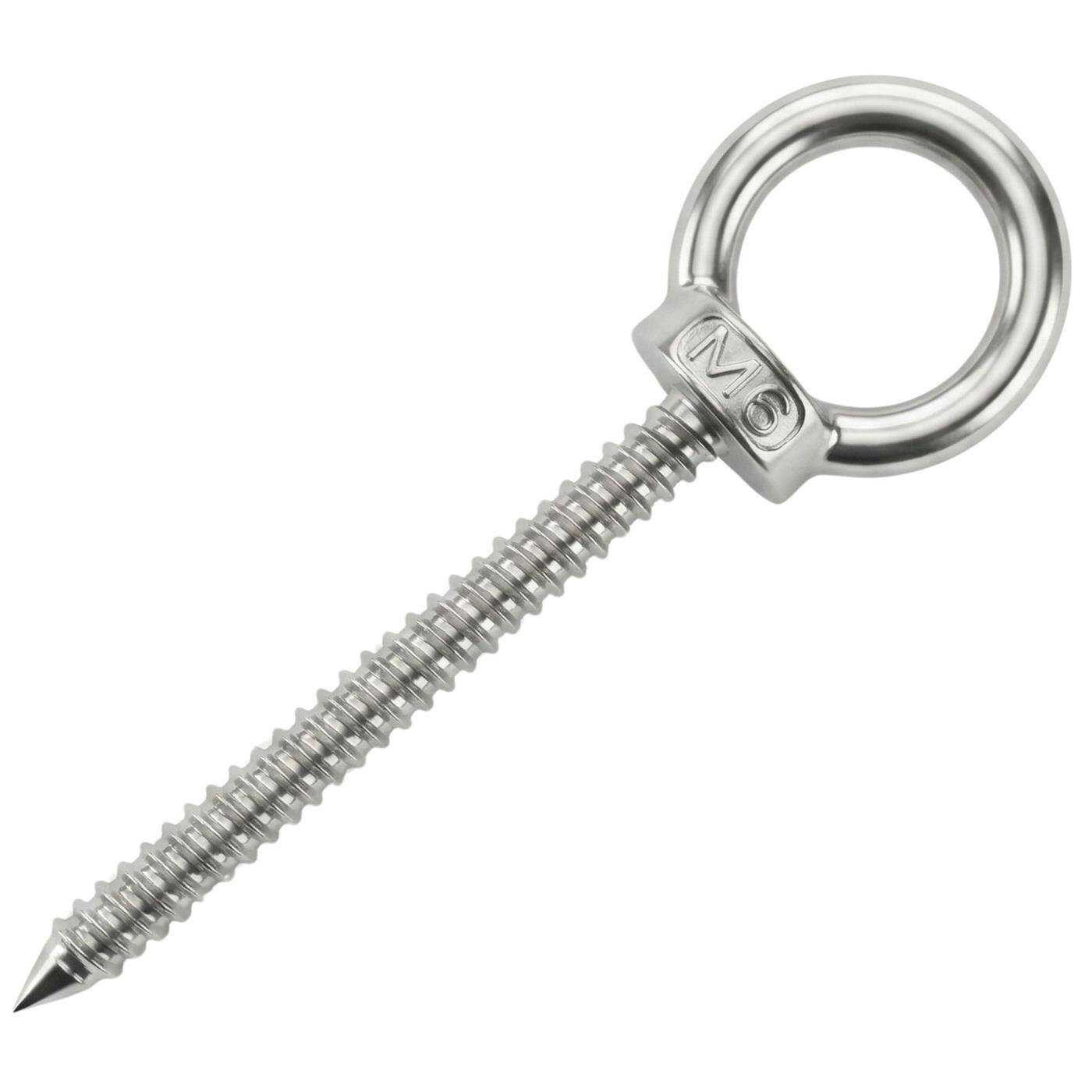 Lumonic Eye bolt V2A stainless steel with wood thread | M6x60mm |  | Attachment to beams/wooden posts | Eyebolt for awning, hammock, swing + chains