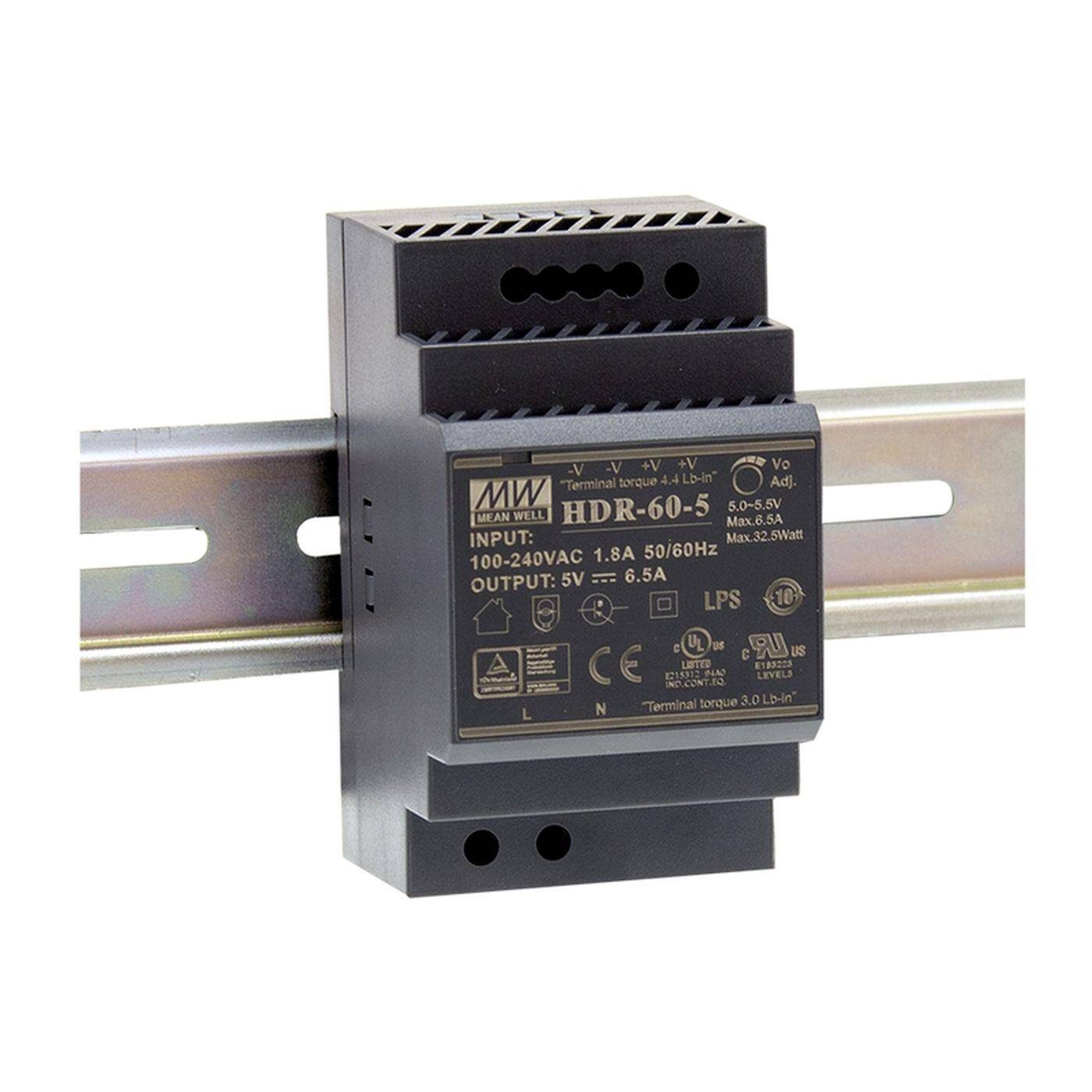 HDR-60-5 32W 5V 6,5A Din Rail power supply
