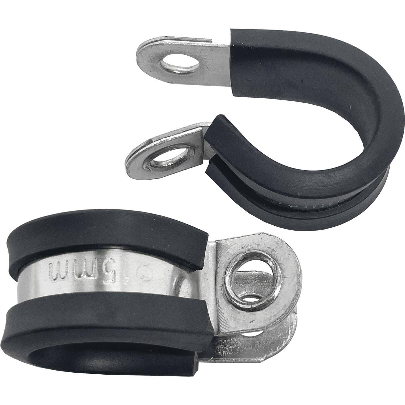 10x P-Clip Leitungsschelle Edelstahl V2A mit Gummi 15mm Rohrschelle Befestigungsschelle