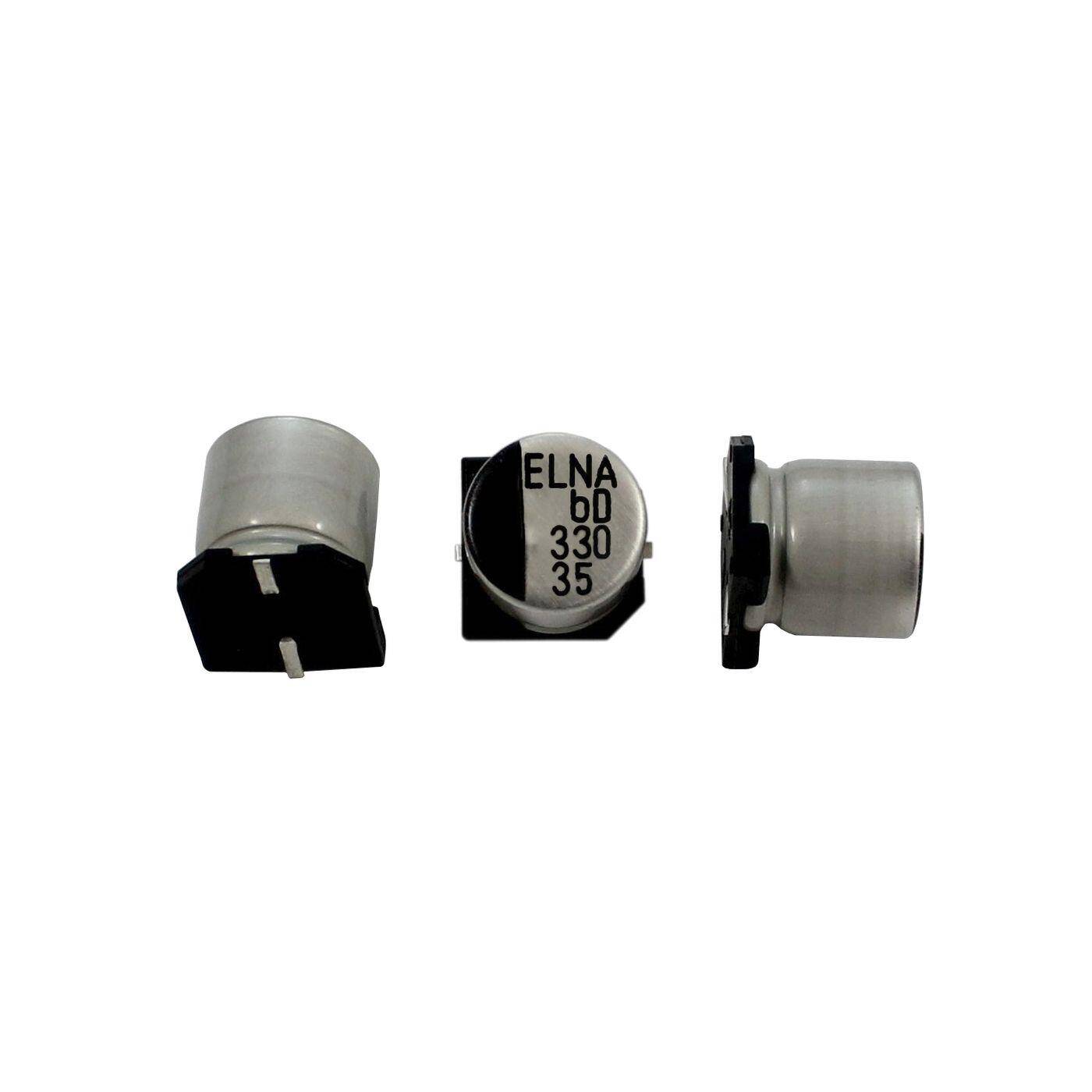 SMD Elko Kondensator 330µF 35V | Elektrolytkondensator bis zu einer Temperatur von 105°C | 10x10mm | 330uF RVD-35V331MH10TQ-R2 Elna