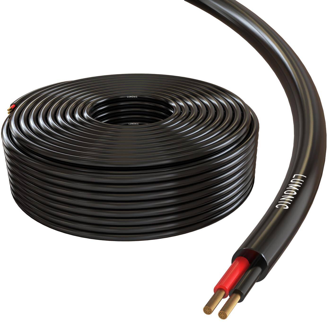 Lumonic Lautsprecherkabel 50m Schwarz  | 2x 2,5mm² CCA | HiFi Boxenkabel | Audio Rundkabel | Profi PA Installations- Audio- Rundkabel